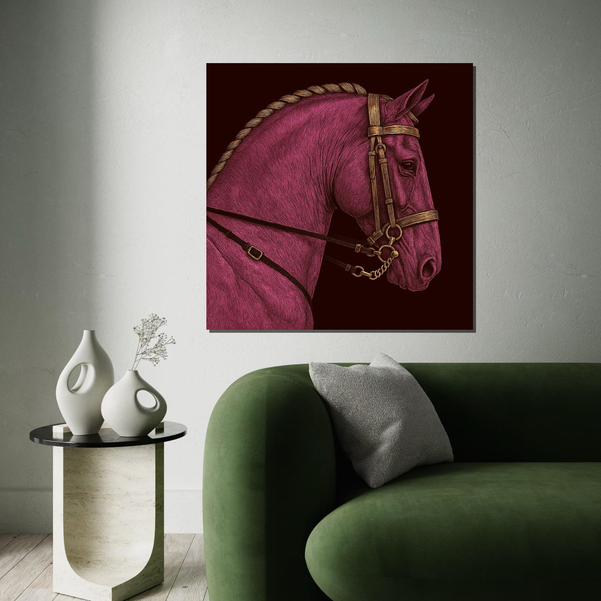 Regal Pink Horse, Horse Canvas Wall Art, Elegant Animal Print, Wall Art Canvas Design, Equine Decor, Ready To Hang Decoration