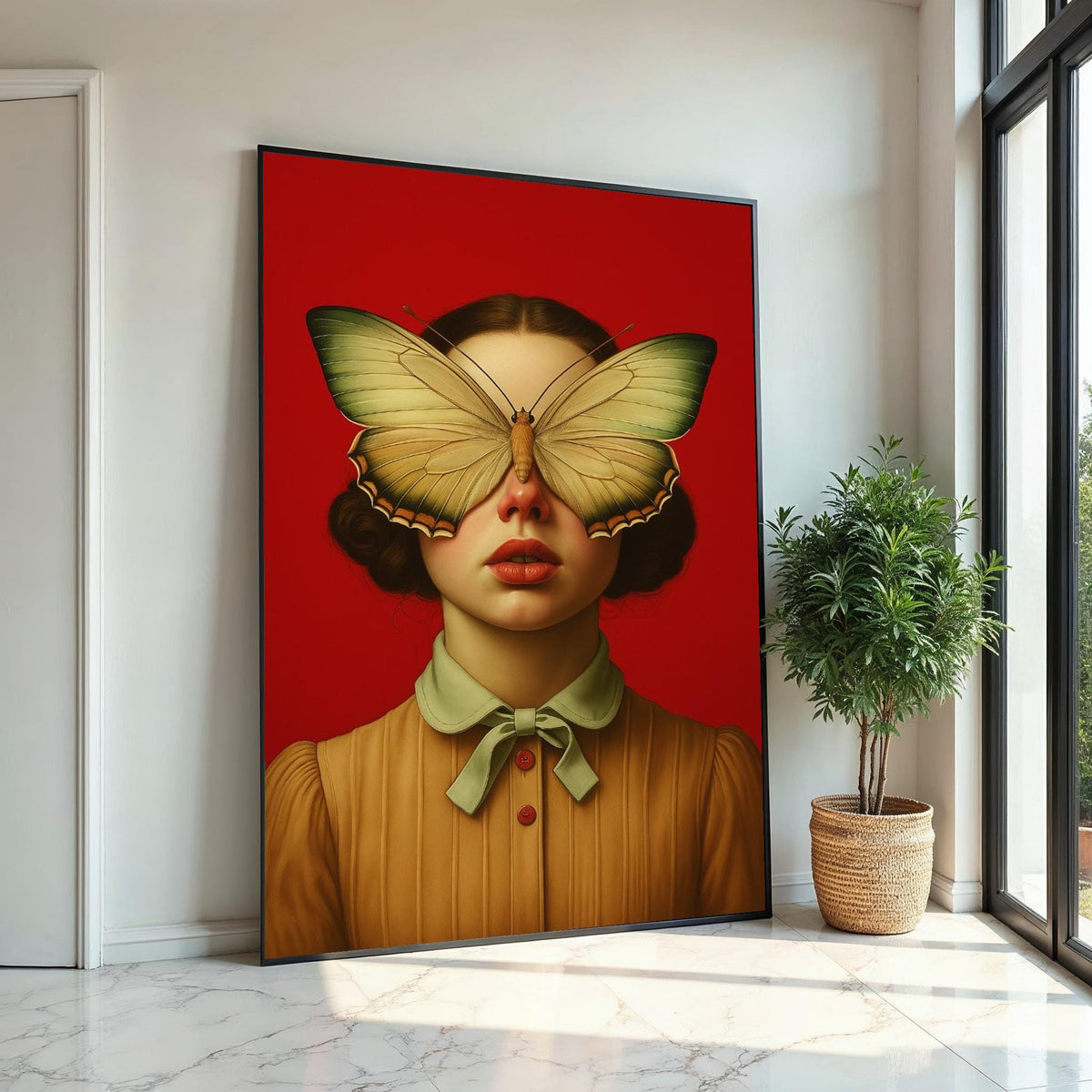 Butterfly Mask Canvas, Surreal Portrait Art, Unique Woman Art, Wall Art Canvas Design, Ready To Hang Home Decor Canvas