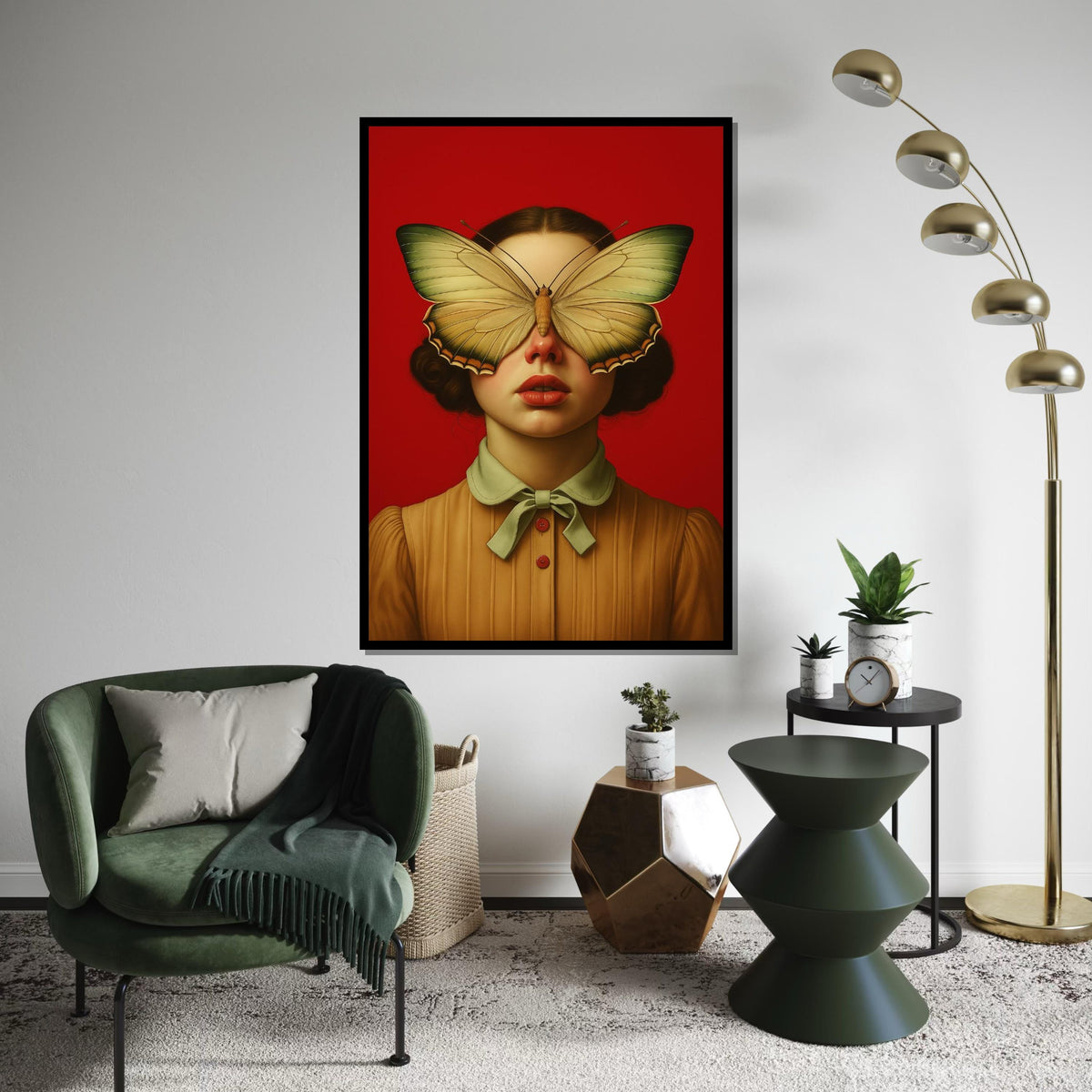 Butterfly Mask Canvas, Surreal Portrait Art, Unique Woman Art, Wall Art Canvas Design, Ready To Hang Home Decor Canvas