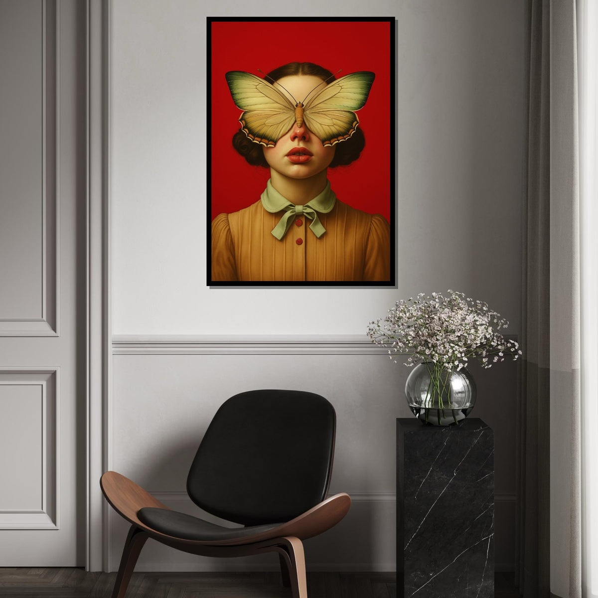 Butterfly Mask Canvas, Surreal Portrait Art, Unique Woman Art, Wall Art Canvas Design, Ready To Hang Home Decor Canvas