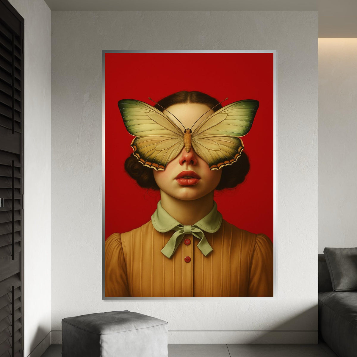 Butterfly Mask Canvas, Surreal Portrait Art, Unique Woman Art, Wall Art Canvas Design, Ready To Hang Home Decor Canvas