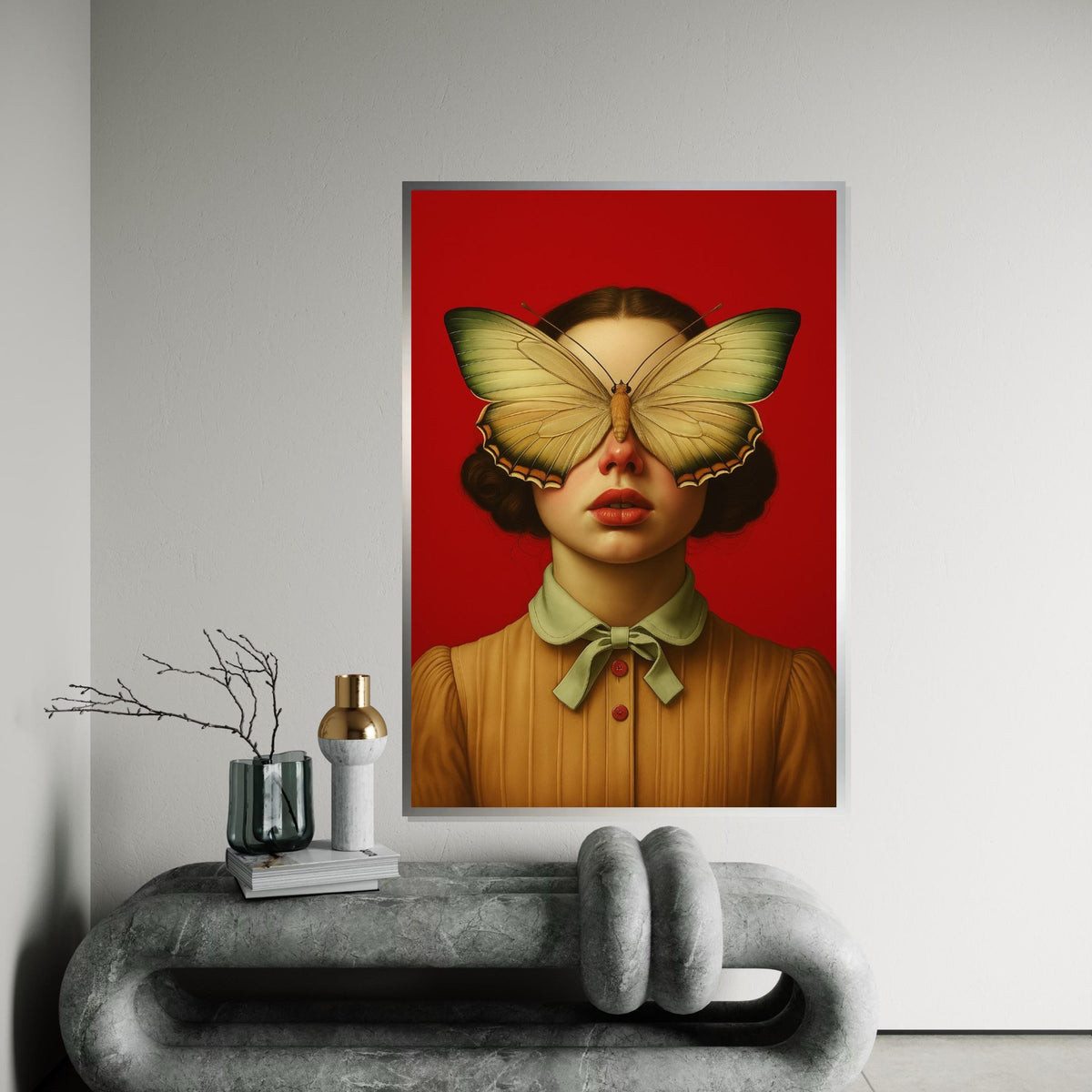 Butterfly Mask Canvas, Surreal Portrait Art, Unique Woman Art, Wall Art Canvas Design, Ready To Hang Home Decor Canvas