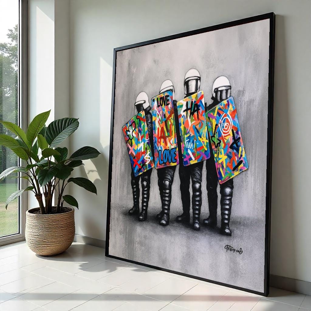 Graffiti Riot Shields, Vibrant Street Art Canvas, Abstract Urban Wall Art, Wall Art Canvas Design, Ready To Hang Decoration