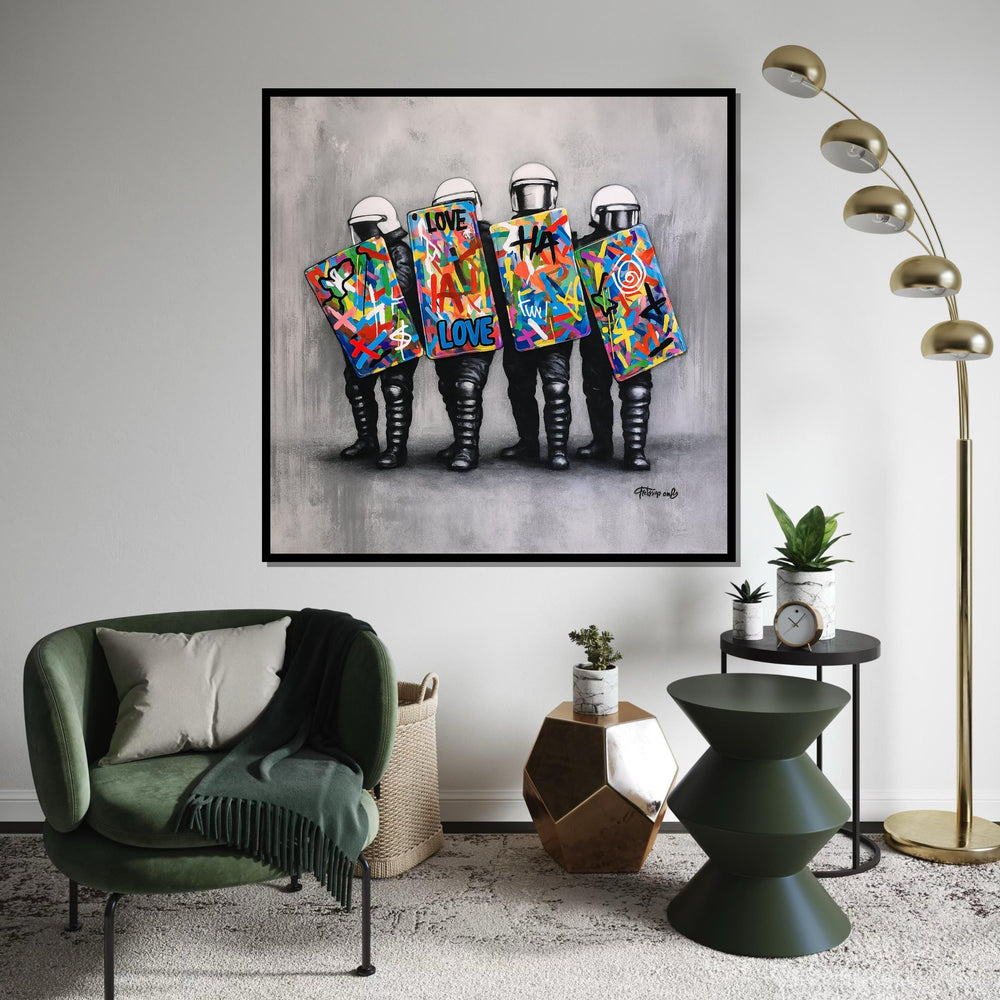 Graffiti Riot Shields, Vibrant Street Art Canvas, Abstract Urban Wall Art, Wall Art Canvas Design, Ready To Hang Decoration
