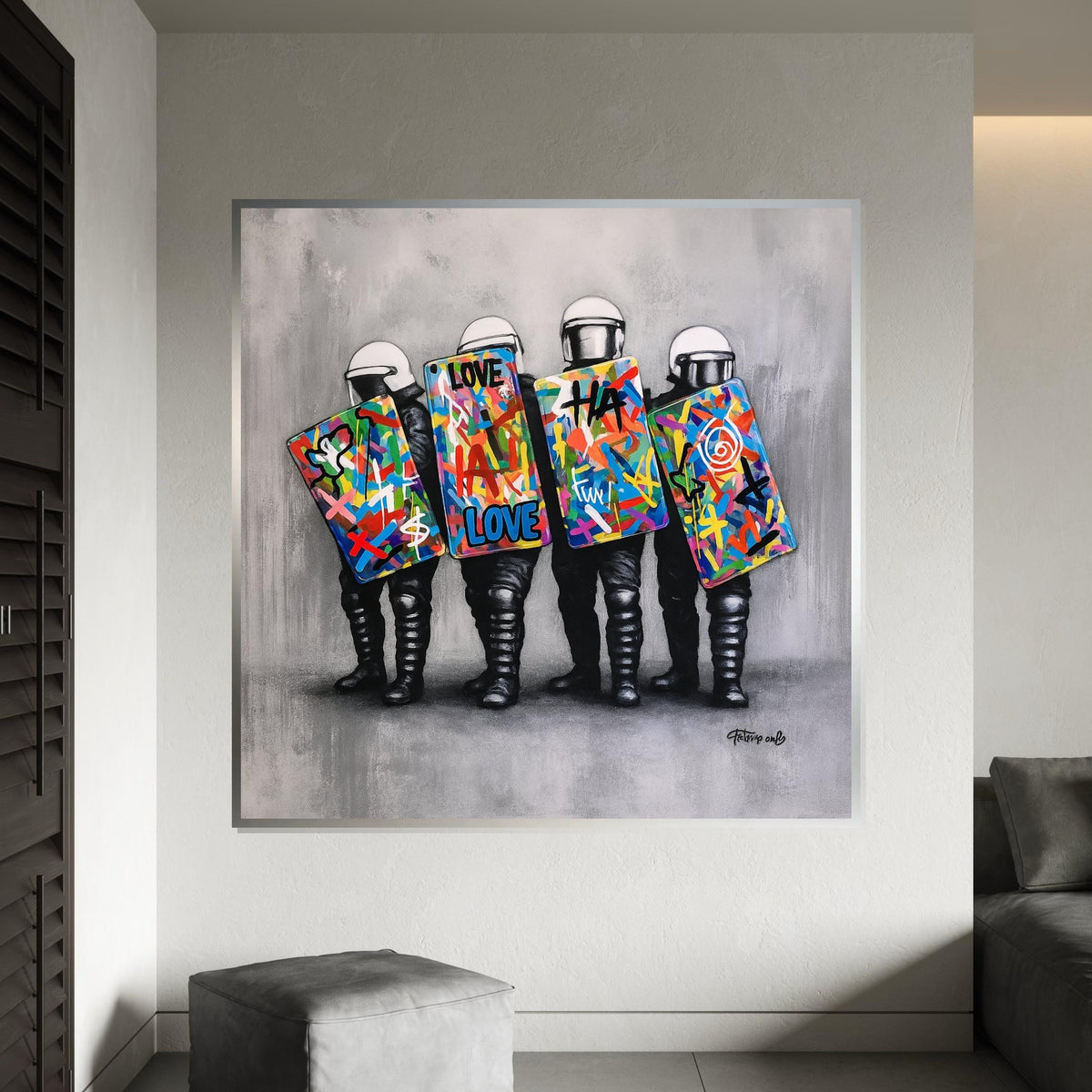 Graffiti Riot Shields, Vibrant Street Art Canvas, Abstract Urban Wall Art, Wall Art Canvas Design, Ready To Hang Decoration