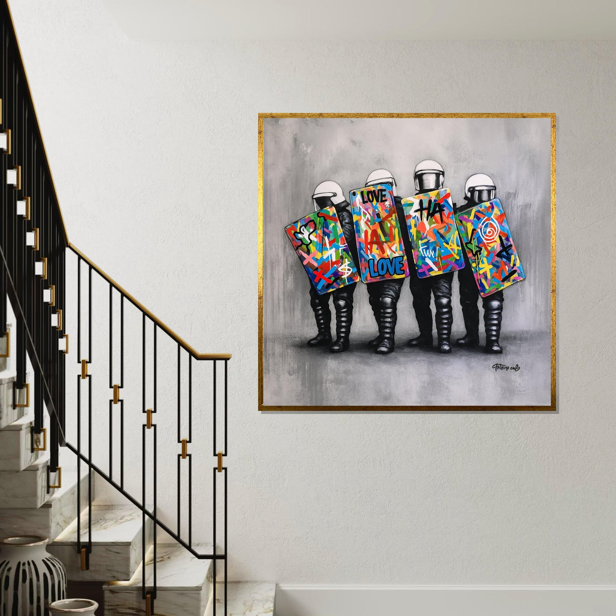 Graffiti Riot Shields, Vibrant Street Art Canvas, Abstract Urban Wall Art, Wall Art Canvas Design, Ready To Hang Decoration