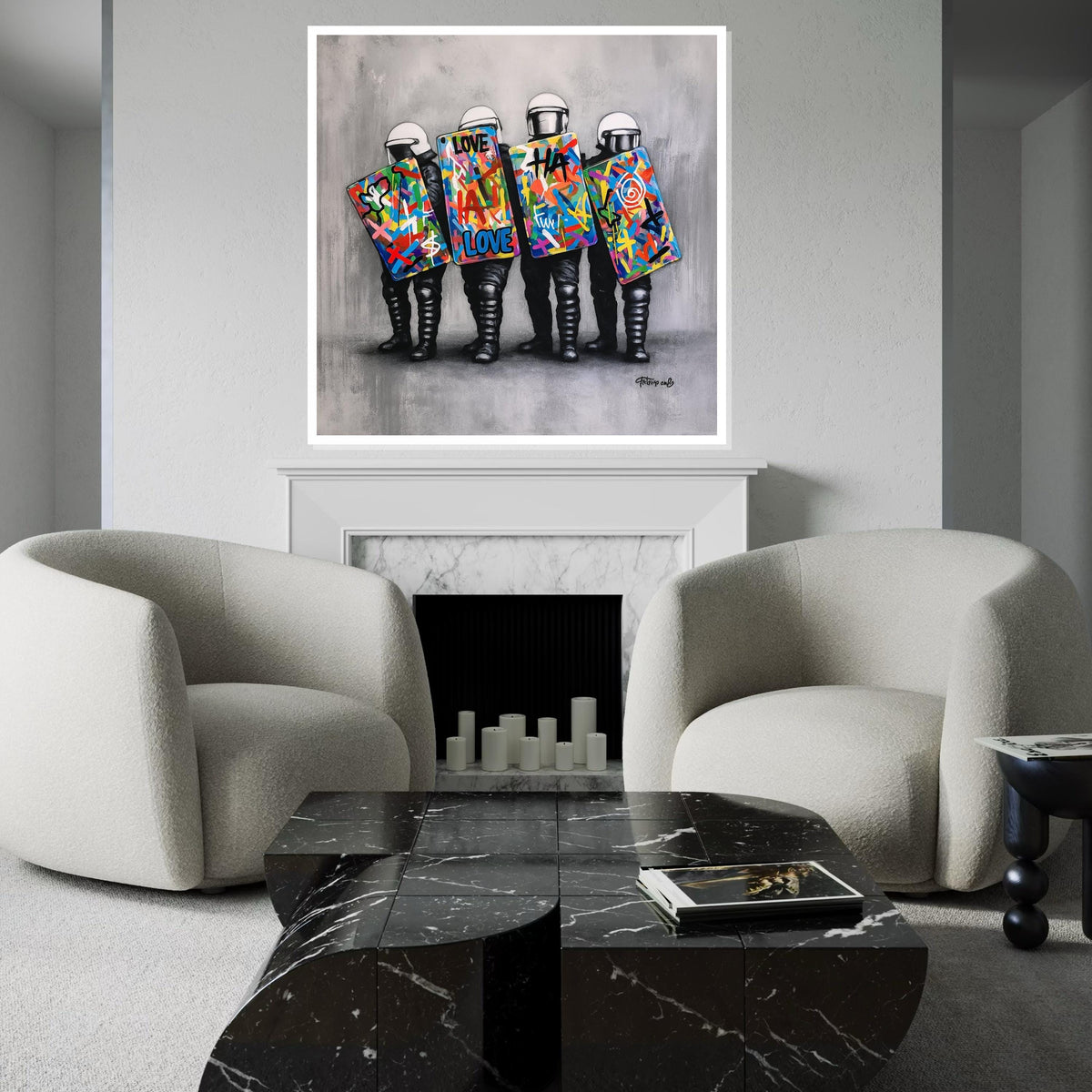 Graffiti Riot Shields, Vibrant Street Art Canvas, Abstract Urban Wall Art, Wall Art Canvas Design, Ready To Hang Decoration