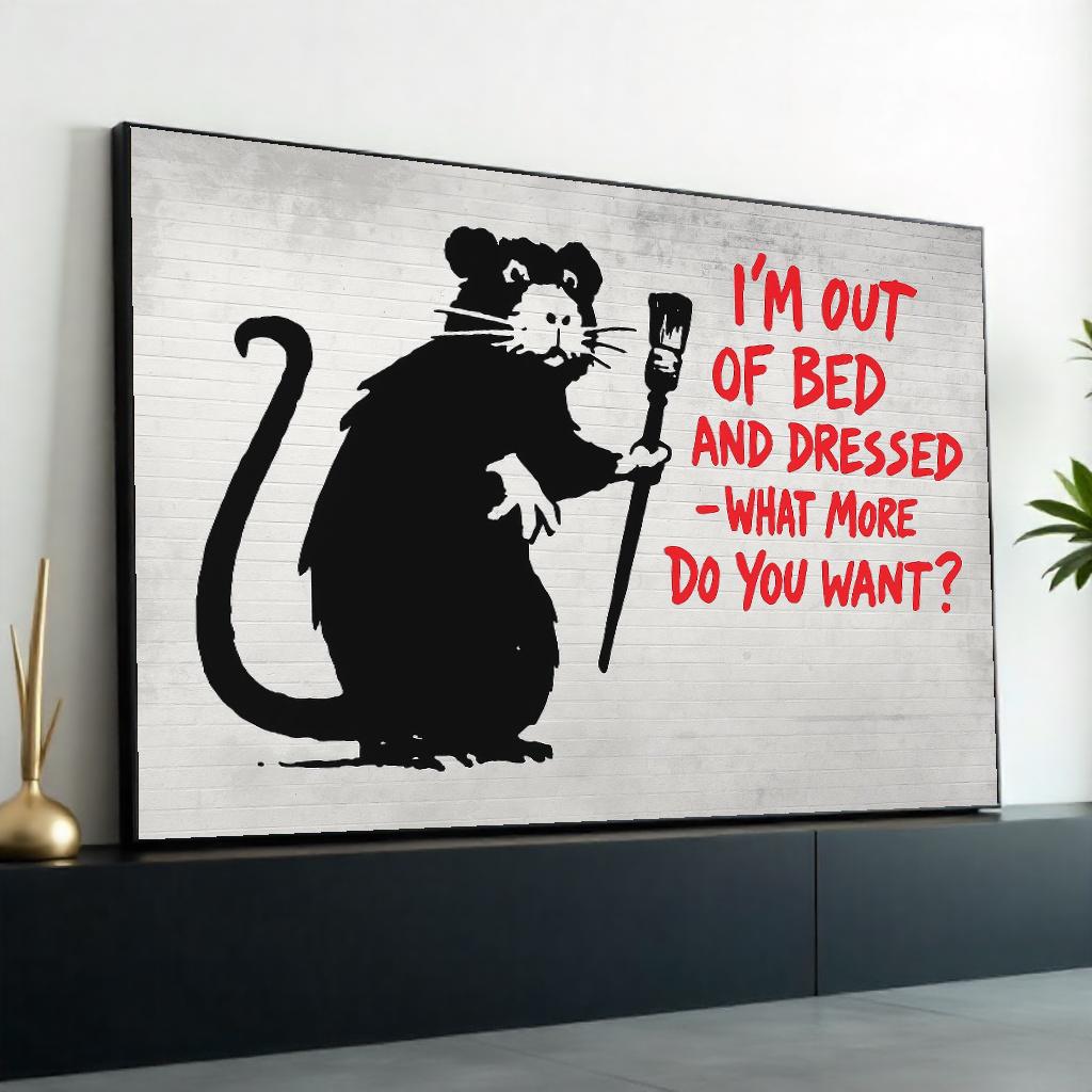 Rat Street Art Canvas, Urban Art Print, Graffiti Rat Poster, Wall Art Canvas Design, Ready To Hang Decoration, Bold Text Graffiti Art