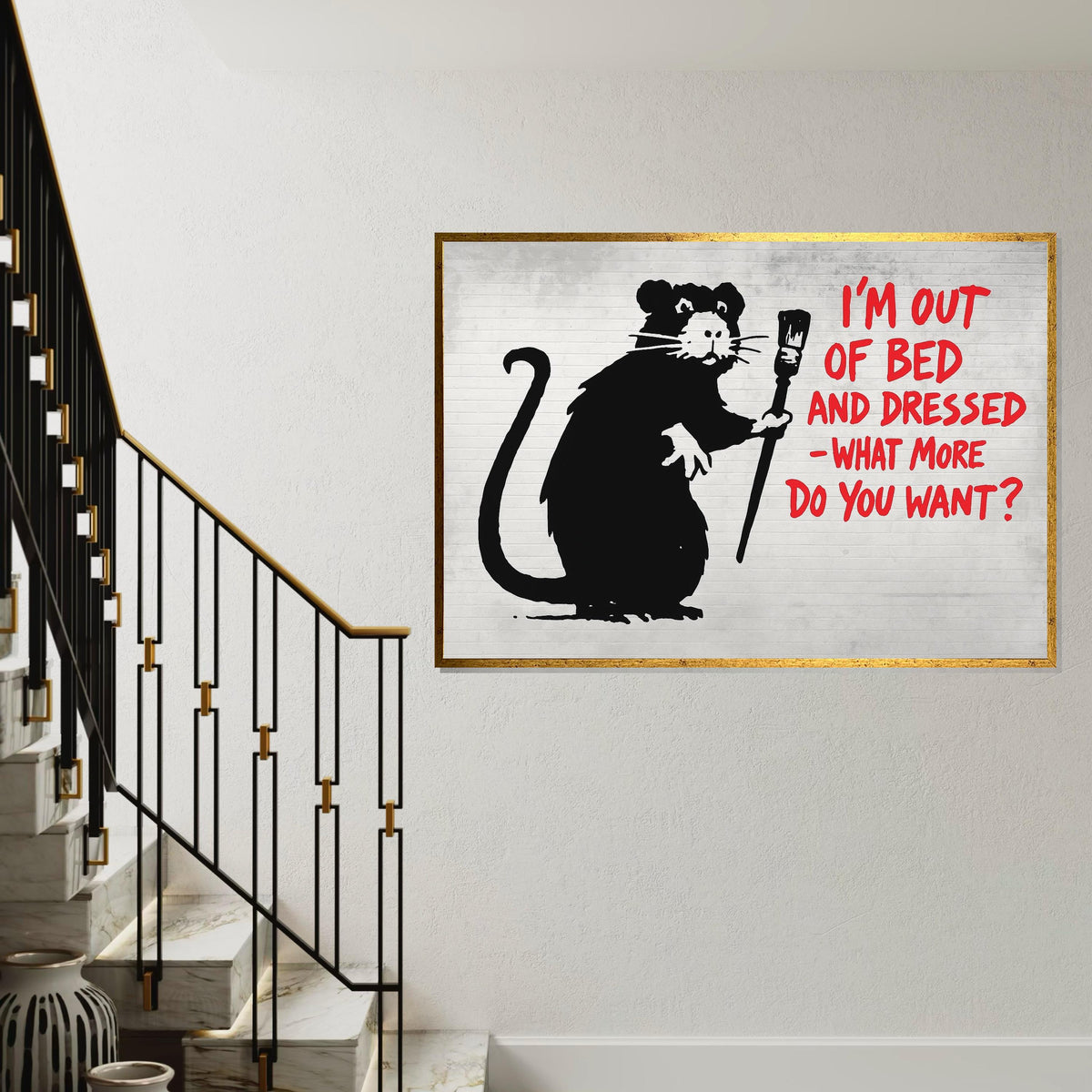 Rat Street Art Canvas, Urban Art Print, Graffiti Rat Poster, Wall Art Canvas Design, Ready To Hang Decoration, Bold Text Graffiti Art