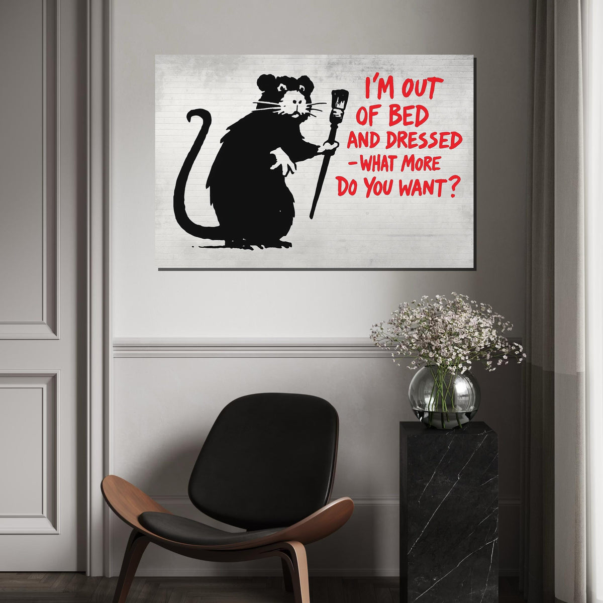 Rat Street Art Canvas, Urban Art Print, Graffiti Rat Poster, Wall Art Canvas Design, Ready To Hang Decoration, Bold Text Graffiti Art