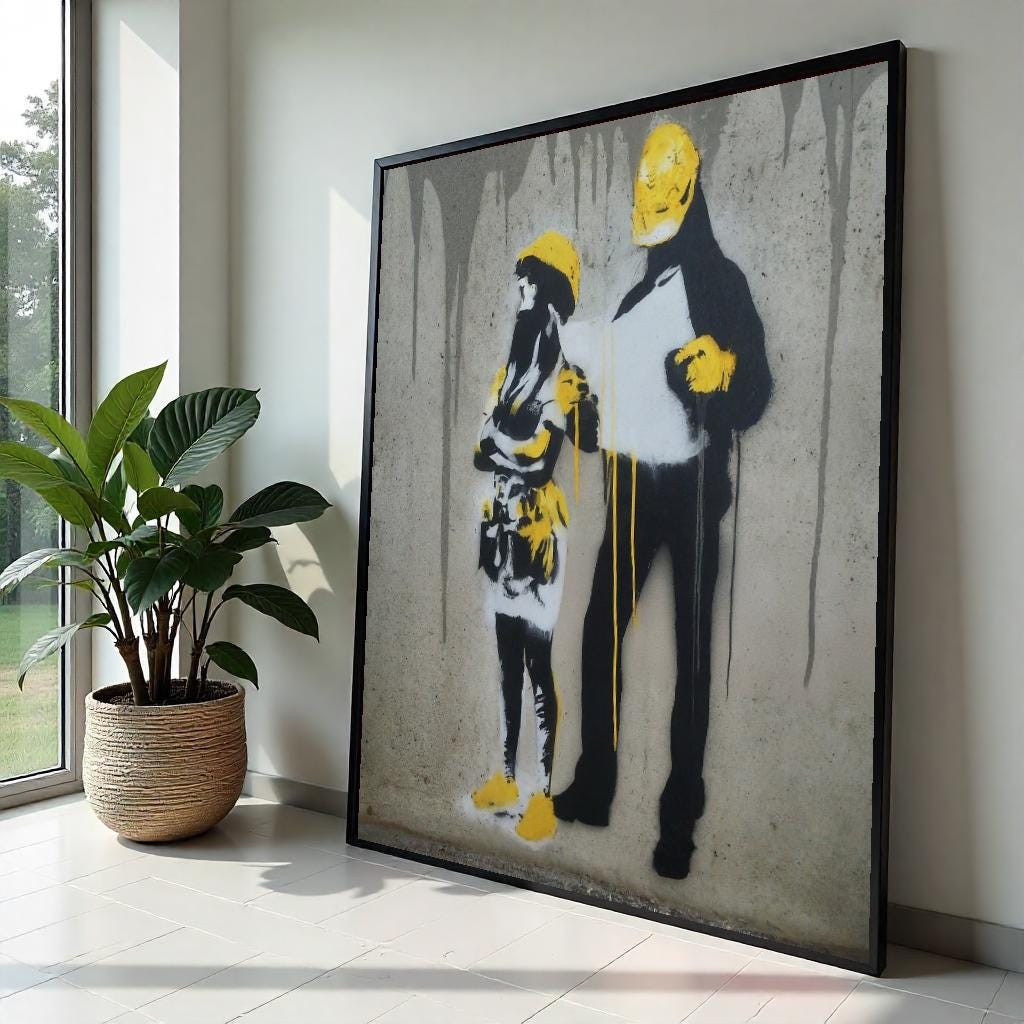 Yellow Hard Hat Workers Canvas, Construction Wall Art, Modern Street Art, Graffiti Style, Wall Art Canvas Design, Ready to Hang Decoration