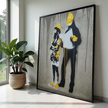 Yellow Hard Hat Workers Canvas, Construction Wall Art, Modern Street Art, Graffiti Style, Wall Art Canvas Design, Ready to Hang Decoration