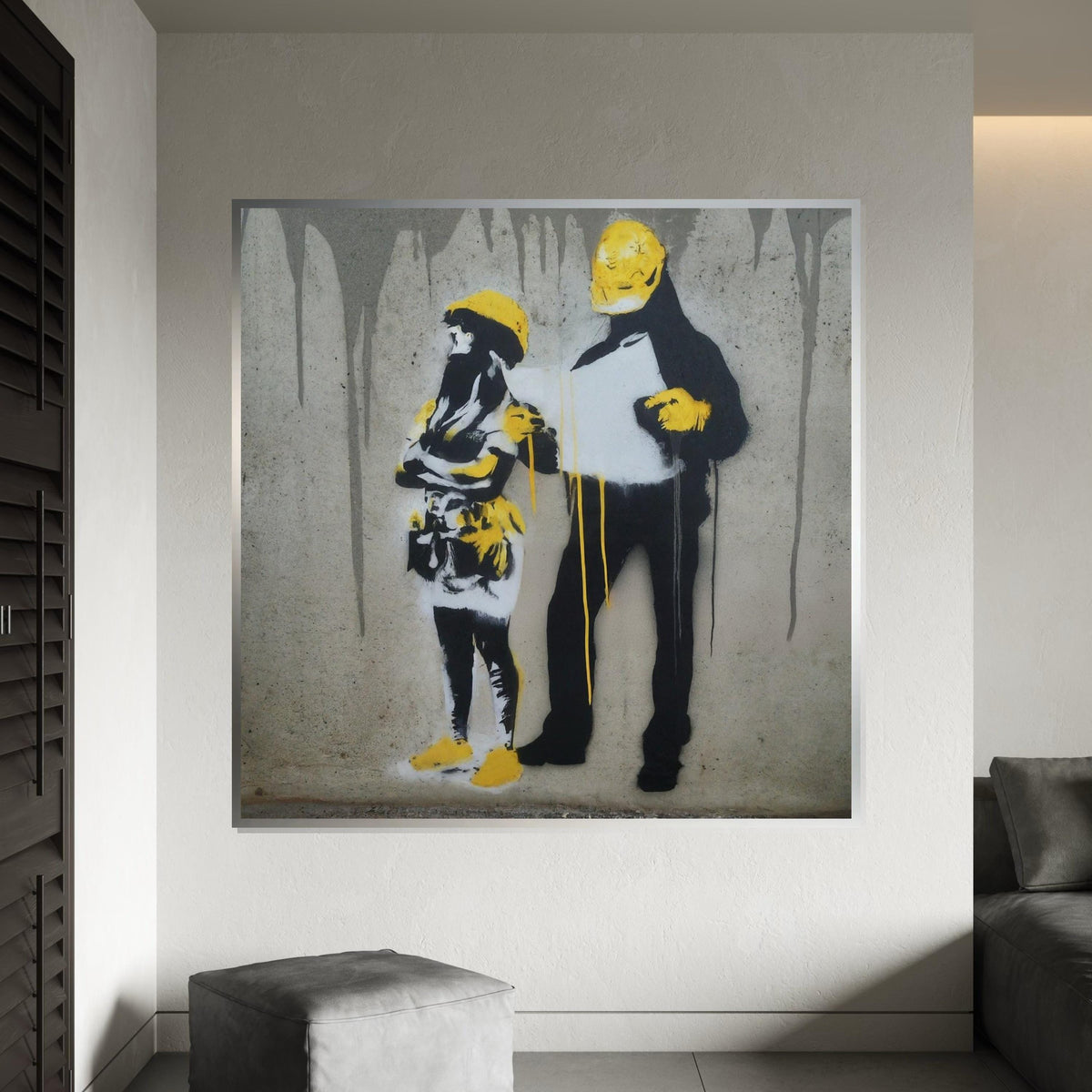 Yellow Hard Hat Workers Canvas, Construction Wall Art, Modern Street Art, Graffiti Style, Wall Art Canvas Design, Ready to Hang Decoration