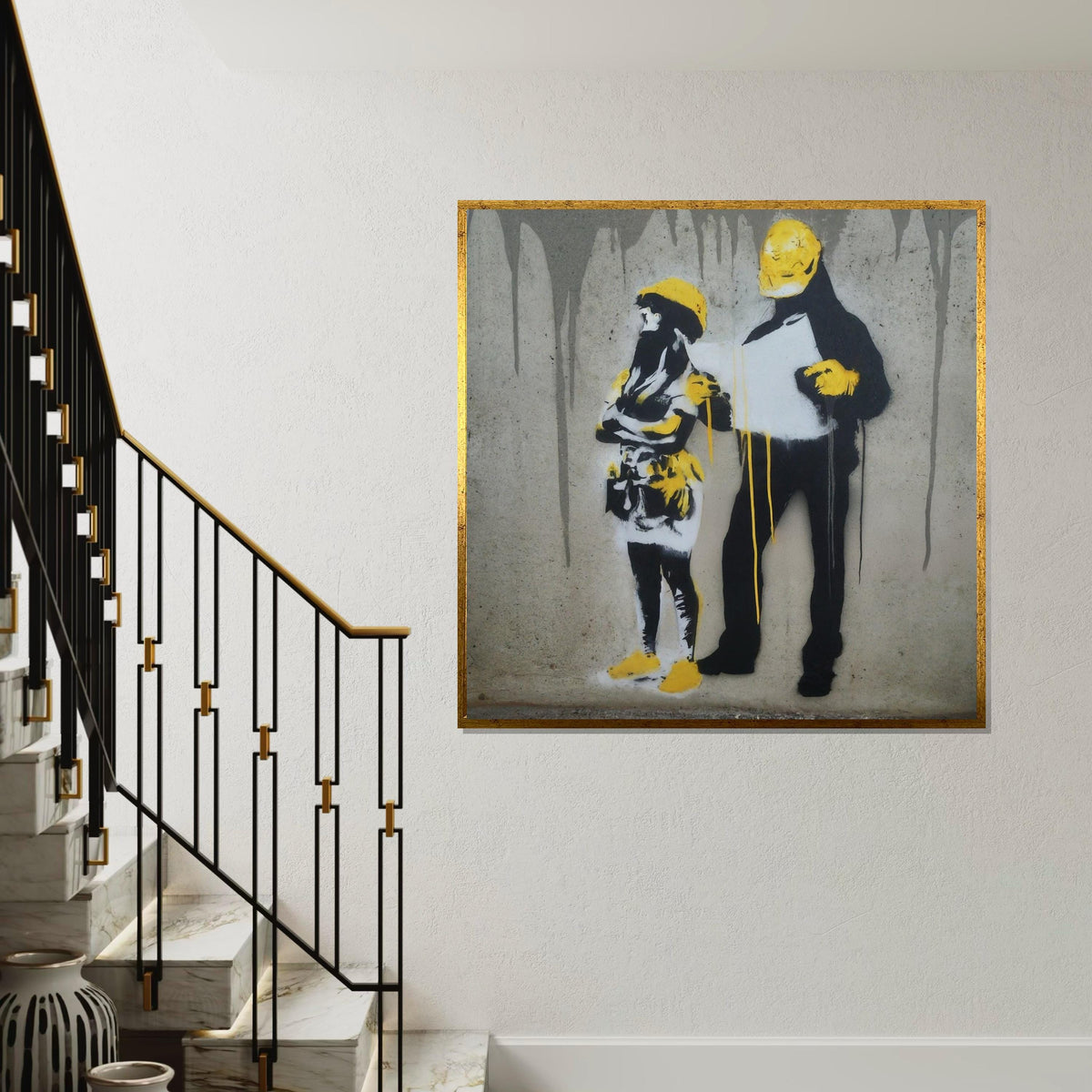 Yellow Hard Hat Workers Canvas, Construction Wall Art, Modern Street Art, Graffiti Style, Wall Art Canvas Design, Ready to Hang Decoration