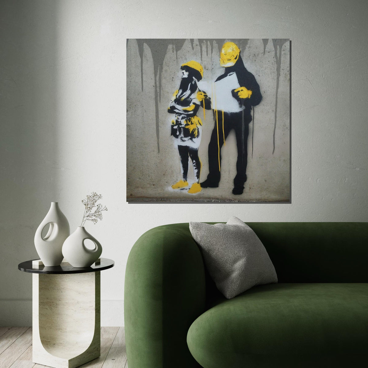 Yellow Hard Hat Workers Canvas, Construction Wall Art, Modern Street Art, Graffiti Style, Wall Art Canvas Design, Ready to Hang Decoration