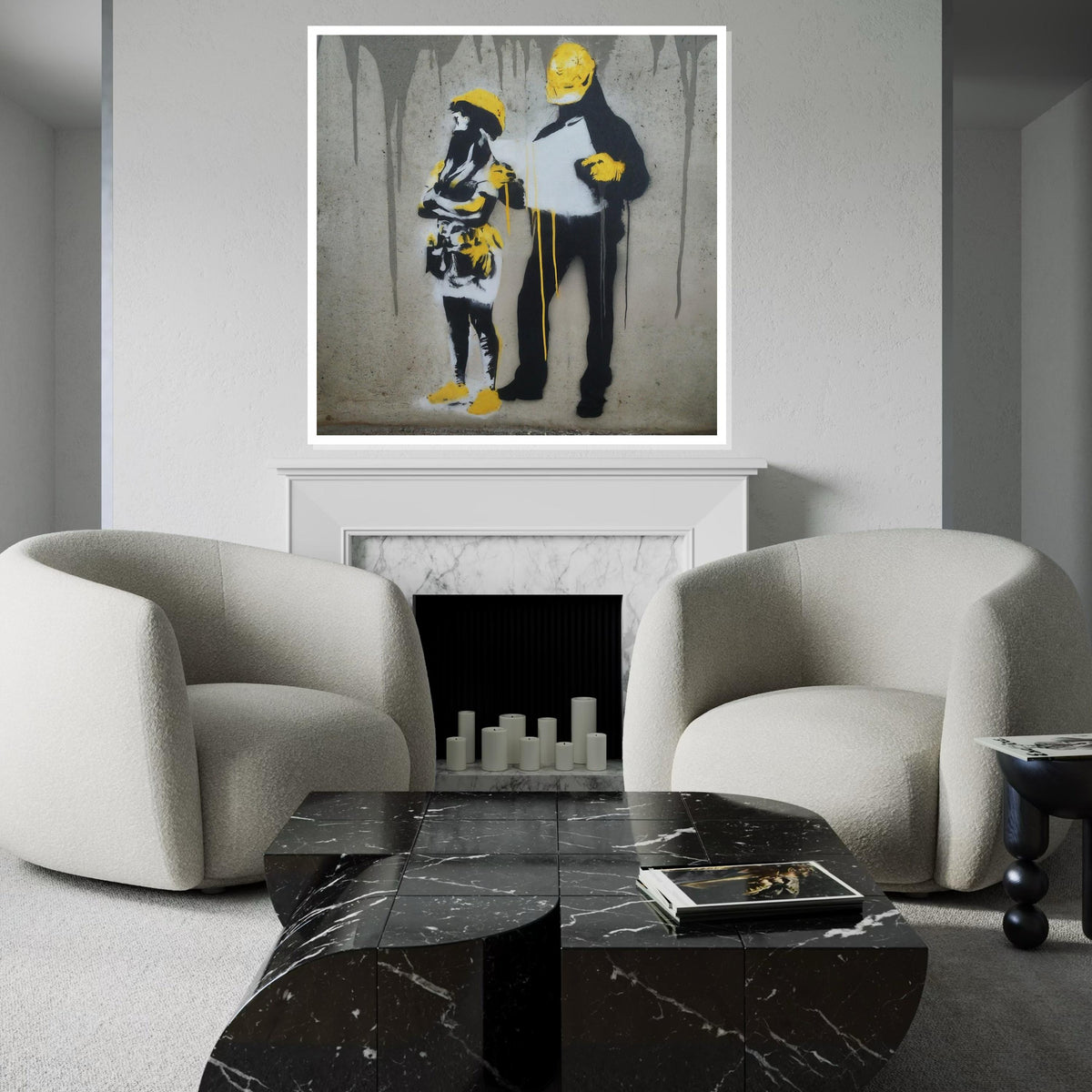 Yellow Hard Hat Workers Canvas, Construction Wall Art, Modern Street Art, Graffiti Style, Wall Art Canvas Design, Ready to Hang Decoration