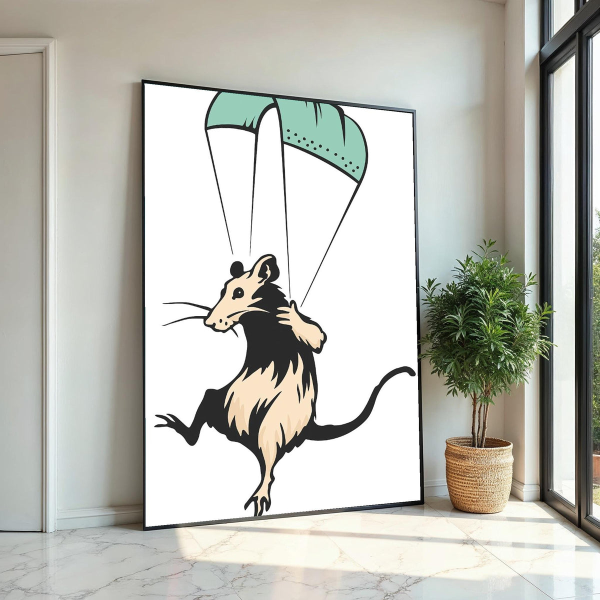 Flying Mouse Canvas, Parachute Animal Art, Rodent Wall Print, Animal Poster, Wall Art Canvas Design, Ready To Hang Decoration