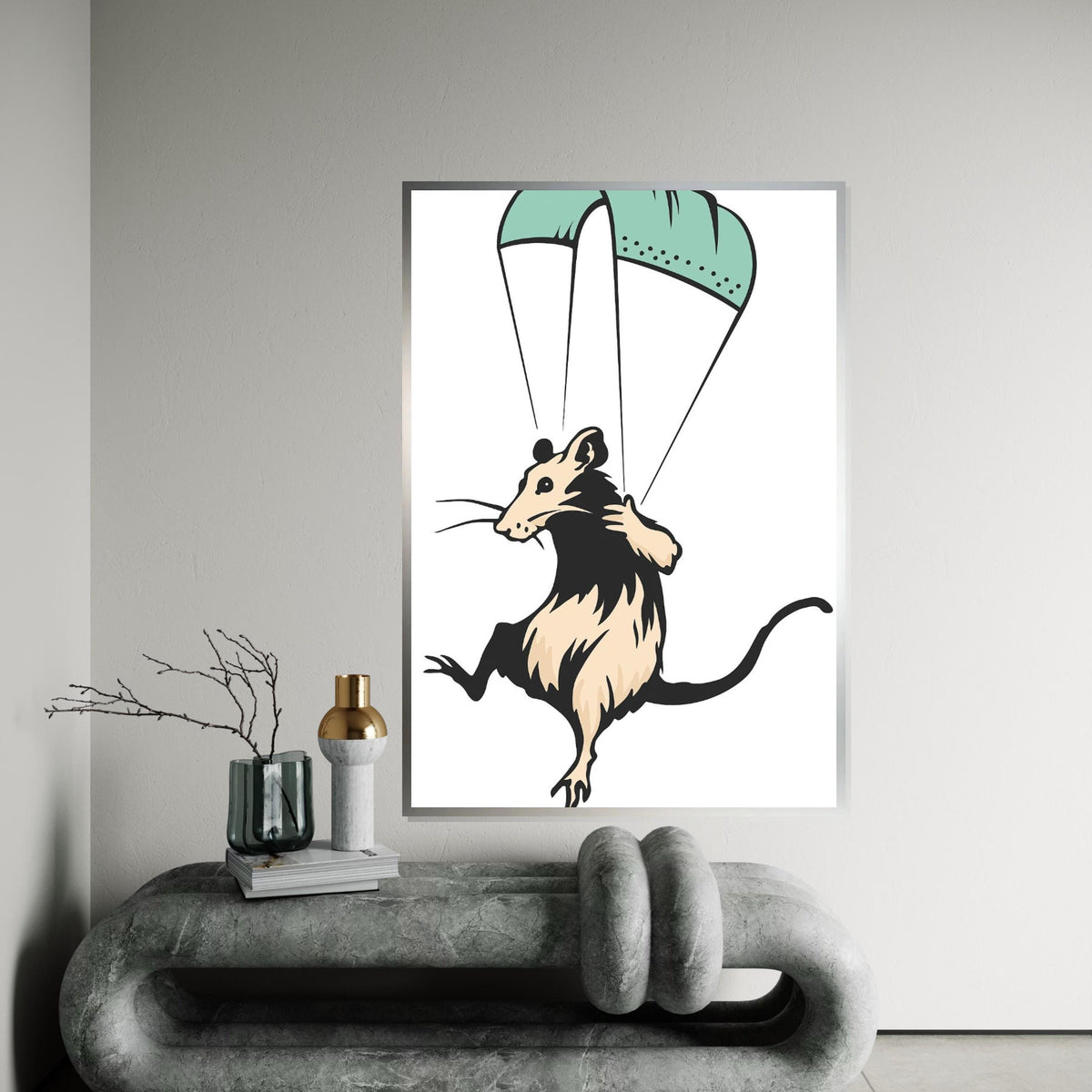 Flying Mouse Canvas, Parachute Animal Art, Rodent Wall Print, Animal Poster, Wall Art Canvas Design, Ready To Hang Decoration