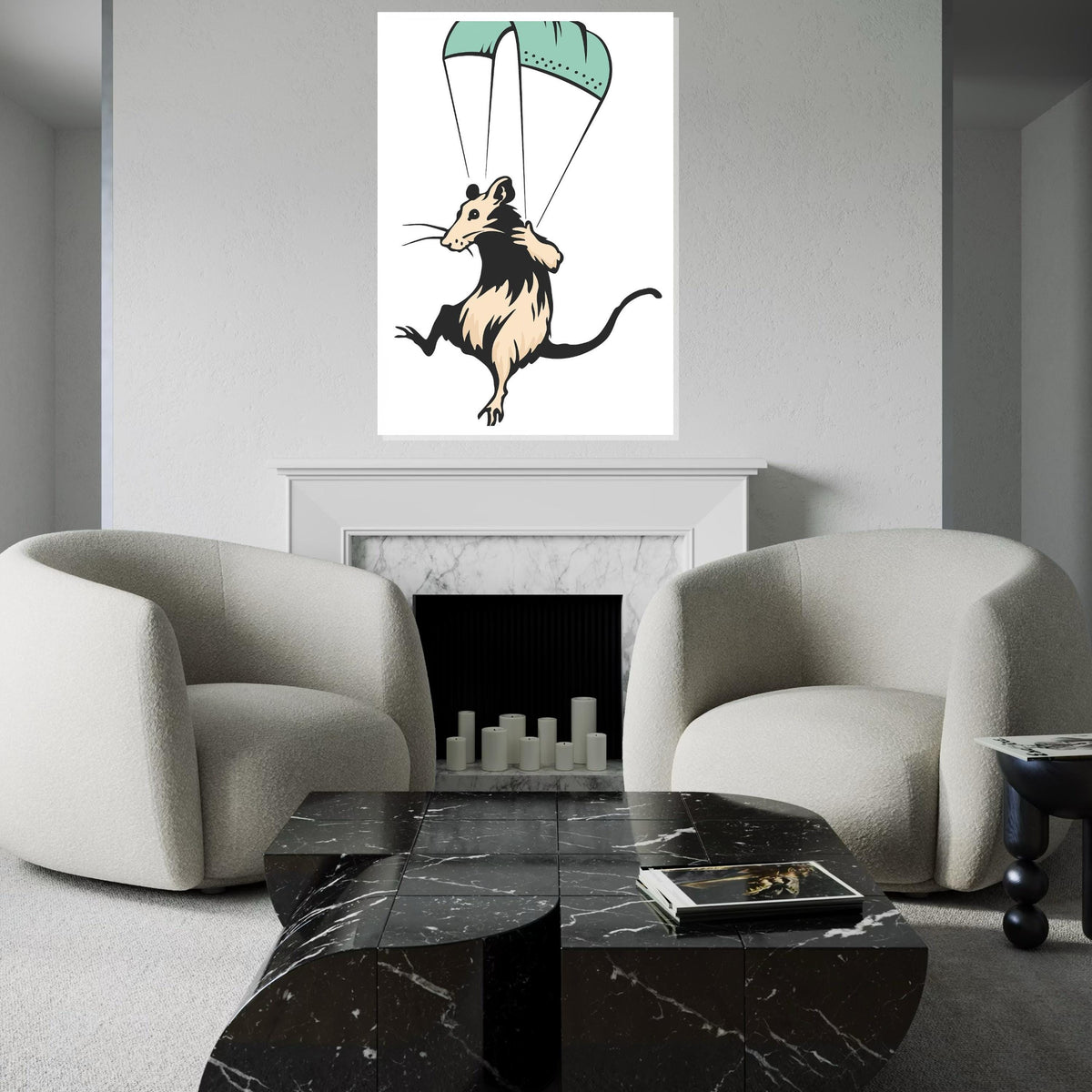 Flying Mouse Canvas, Parachute Animal Art, Rodent Wall Print, Animal Poster, Wall Art Canvas Design, Ready To Hang Decoration