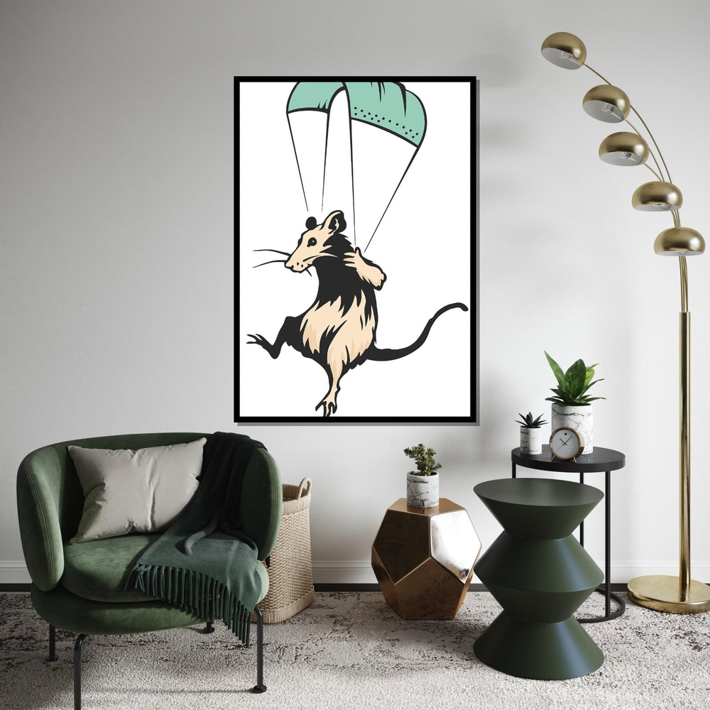Flying Mouse Canvas, Parachute Animal Art, Rodent Wall Print, Animal Poster, Wall Art Canvas Design, Ready To Hang Decoration
