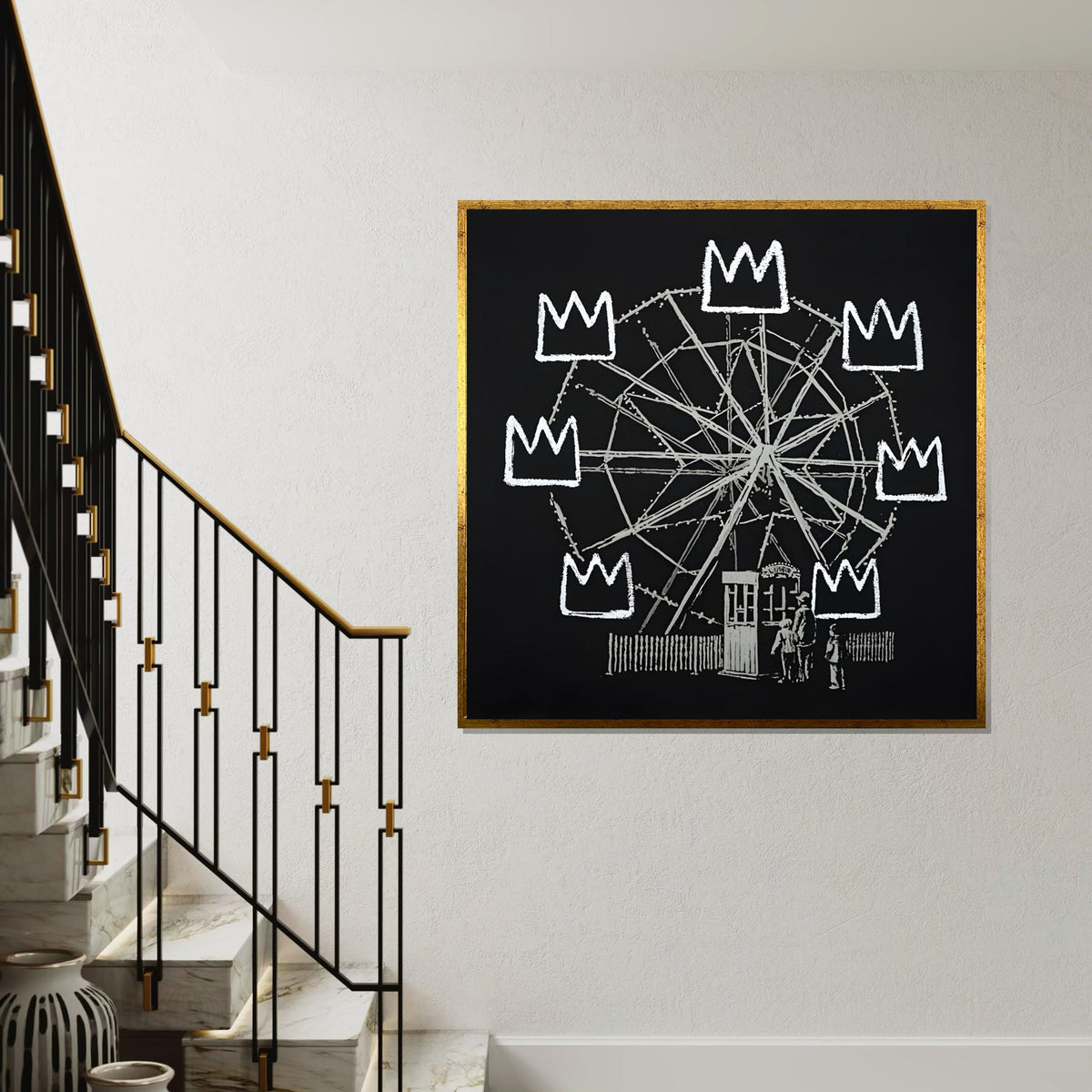 Ferris Wheel Crown Canvas, Royal Amusement Park Art, Urban Art Canvas, Wall Art Canvas Design, Ready to Hang Decoration