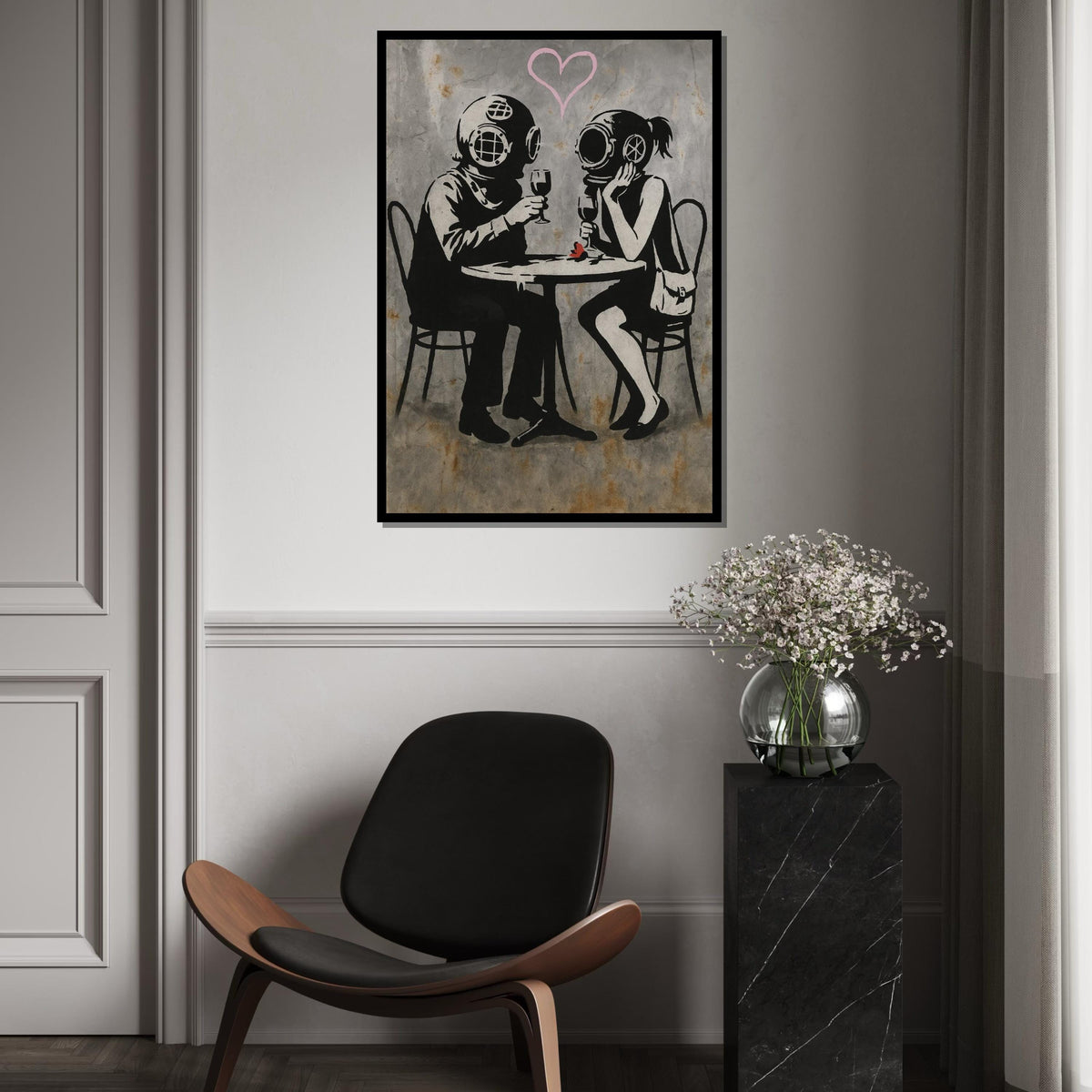 Divers in Love Canvas, Romantic Helmet Divers, Banksy Style Art, Wall Art Canvas Design, Ready to Hang Decoration, Vintage Romance