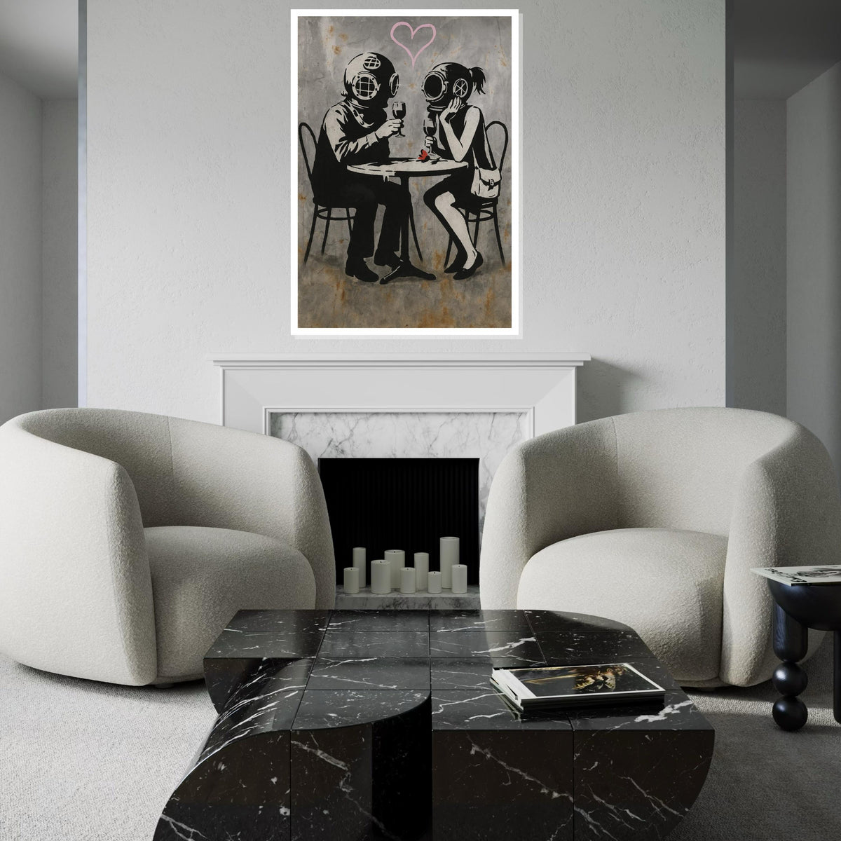 Divers in Love Canvas, Romantic Helmet Divers, Banksy Style Art, Wall Art Canvas Design, Ready to Hang Decoration, Vintage Romance