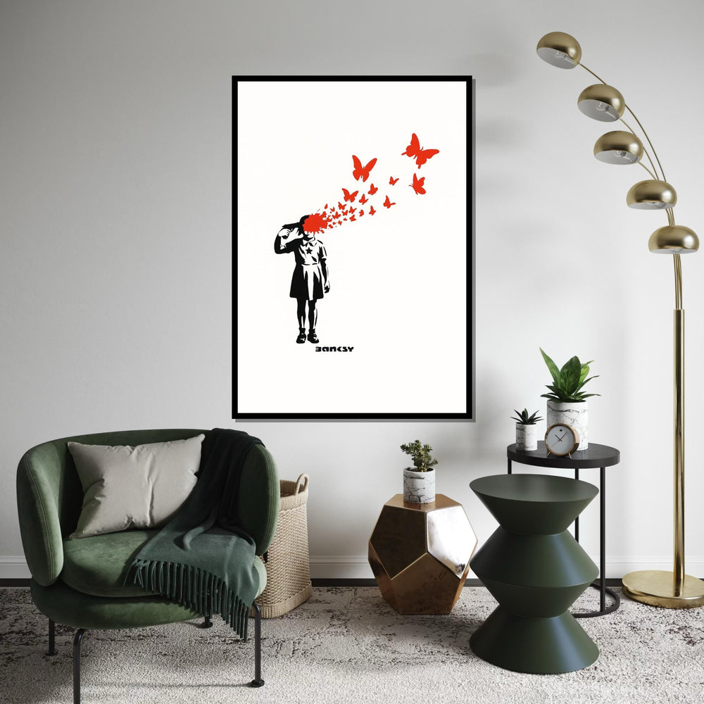 Girl With Butterflies Canvas, Surreal Wall Art, Banksy Style Print, Wall Art Canvas Design, Ready To Hang Decoration