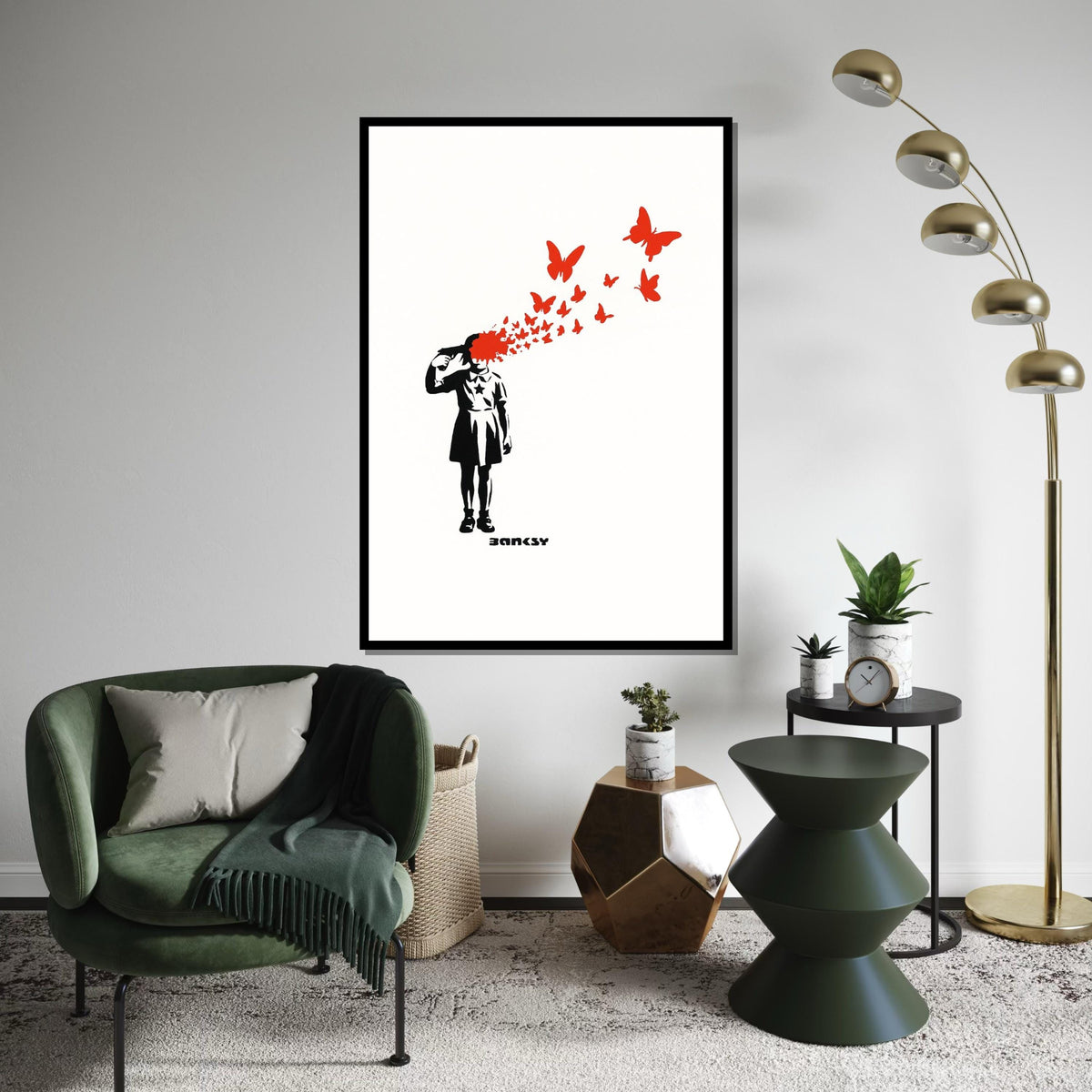 Girl With Butterflies Canvas, Surreal Wall Art, Banksy Style Print, Wall Art Canvas Design, Ready To Hang Decoration