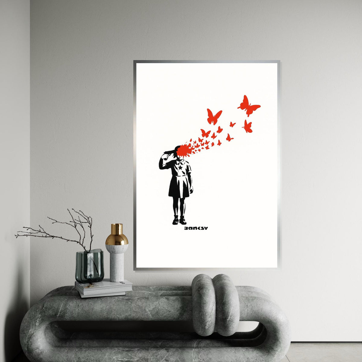 Girl With Butterflies Canvas, Surreal Wall Art, Banksy Style Print, Wall Art Canvas Design, Ready To Hang Decoration