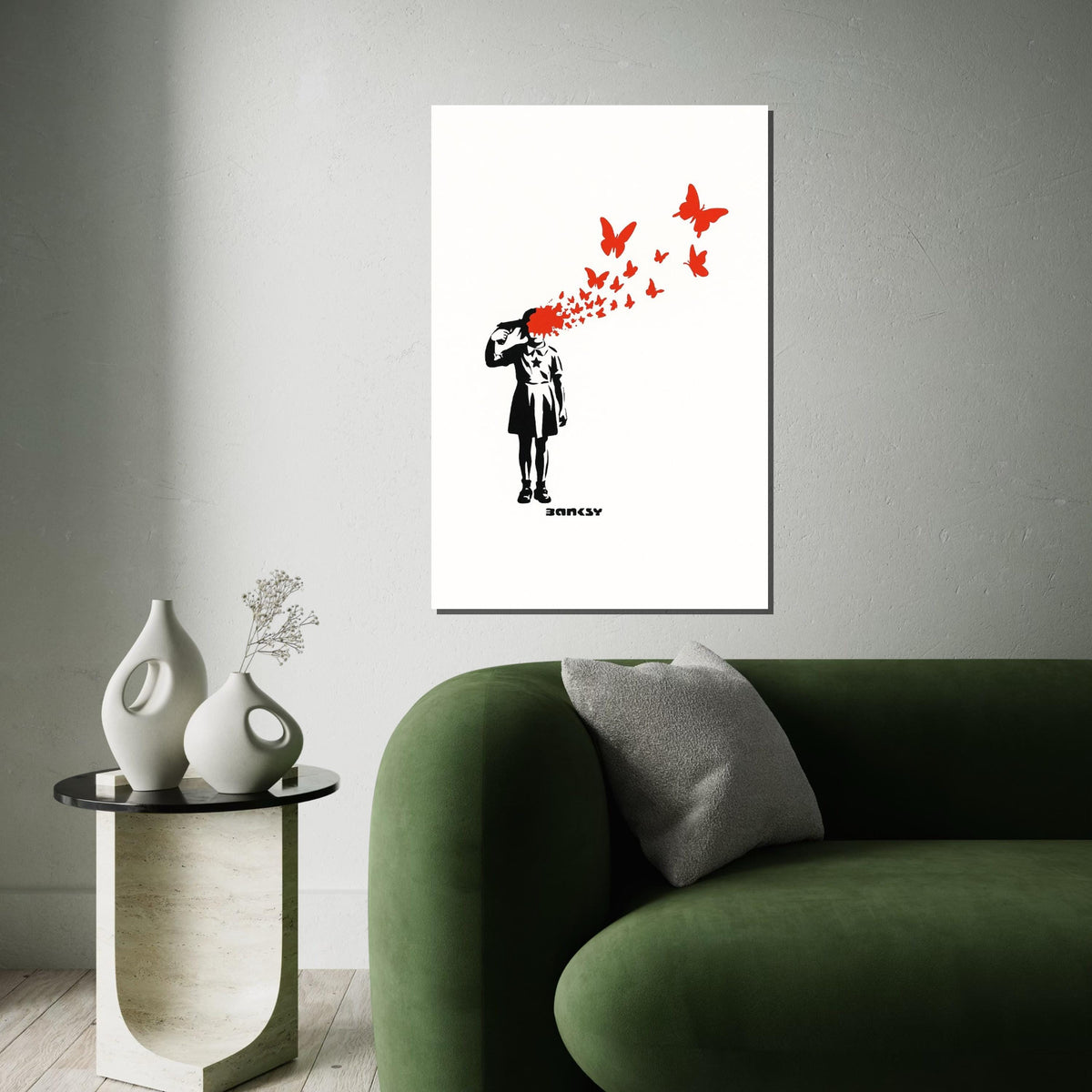 Girl With Butterflies Canvas, Surreal Wall Art, Banksy Style Print, Wall Art Canvas Design, Ready To Hang Decoration