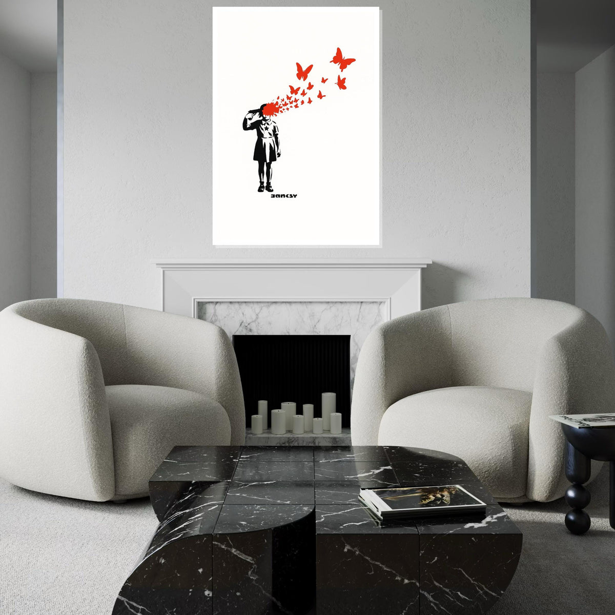 Girl With Butterflies Canvas, Surreal Wall Art, Banksy Style Print, Wall Art Canvas Design, Ready To Hang Decoration