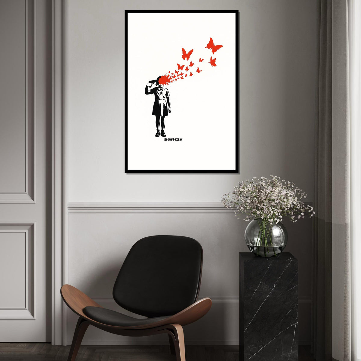 Girl With Butterflies Canvas, Surreal Wall Art, Banksy Style Print, Wall Art Canvas Design, Ready To Hang Decoration