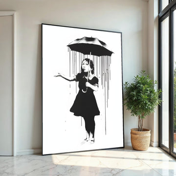 Umbrella Girl Canvas Art, Banksy Style Art, Street Art Canvas, Wall Art Design, Ready To Hang Decoration, Modern Home Decor Canvas