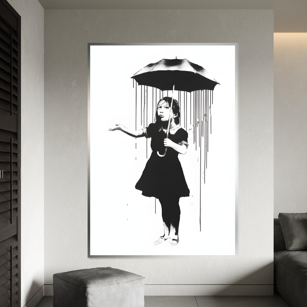 Umbrella Girl Canvas Art, Banksy Style Art, Street Art Canvas, Wall Art Design, Ready To Hang Decoration, Modern Home Decor Canvas
