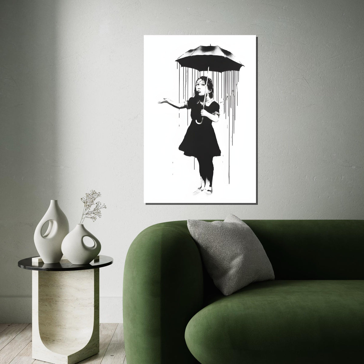 Umbrella Girl Canvas Art, Banksy Style Art, Street Art Canvas, Wall Art Design, Ready To Hang Decoration, Modern Home Decor Canvas