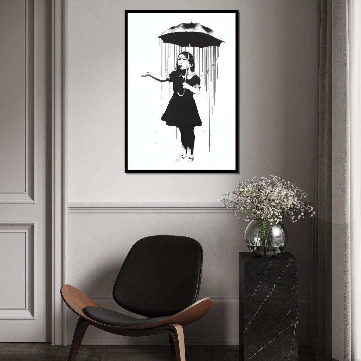 Umbrella Girl Canvas Art, Banksy Style Art, Street Art Canvas, Wall Art Design, Ready To Hang Decoration, Modern Home Decor Canvas
