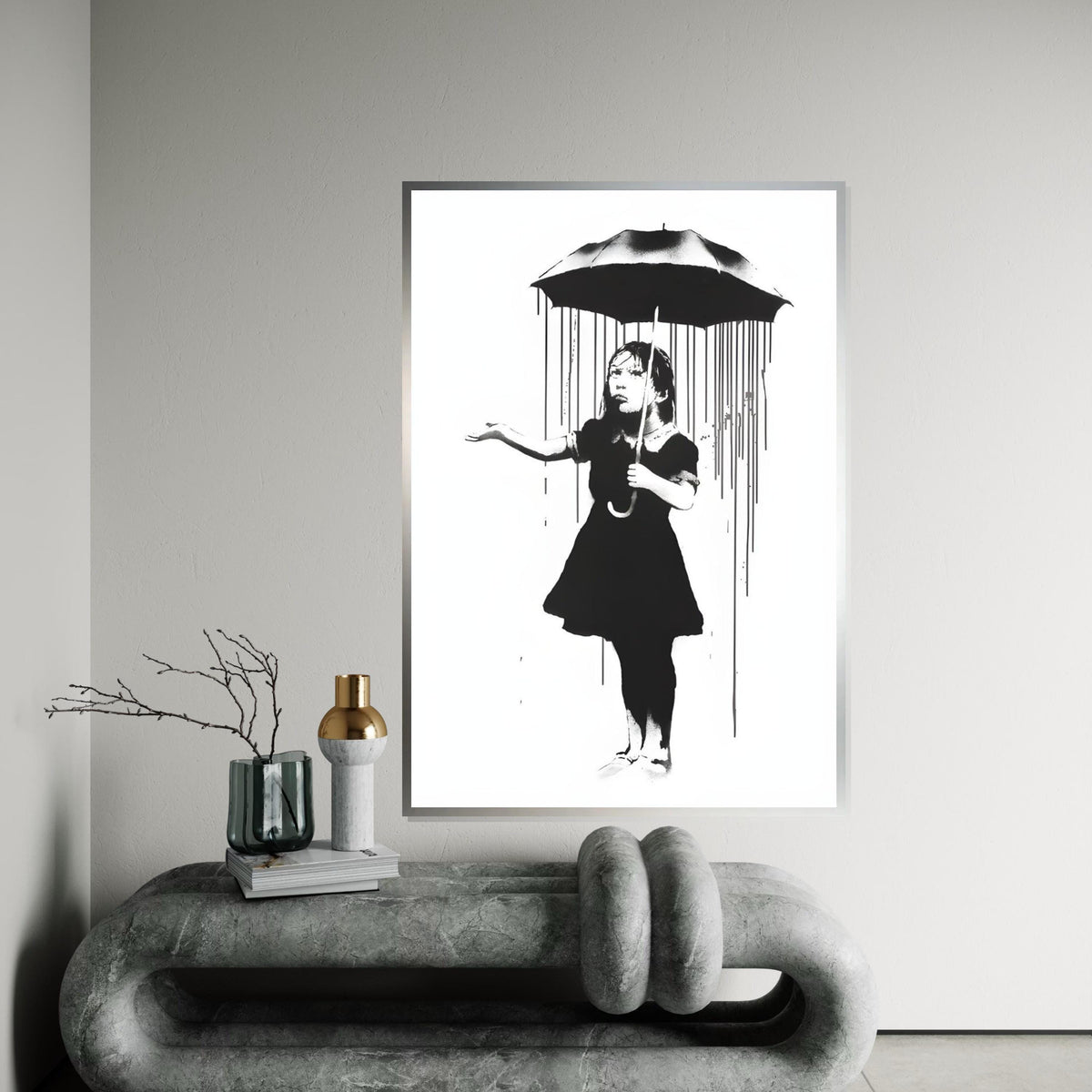 Umbrella Girl Canvas Art, Banksy Style Art, Street Art Canvas, Wall Art Design, Ready To Hang Decoration, Modern Home Decor Canvas