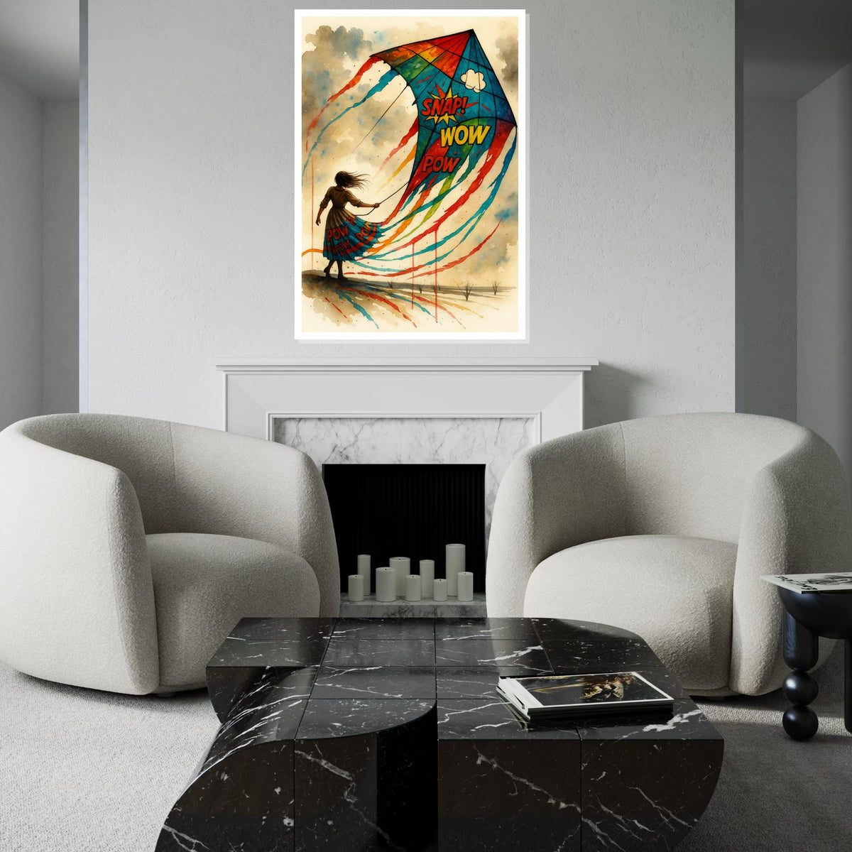 Colorful Kite Woman Canvas, Pop Art Kite Poster, Wall Art Canvas Design, Snap Wow Pow Art, Ready To Hang Decoration