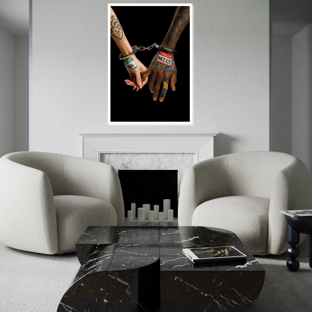 Tattooed Hands Canvas, Couple in Handcuffs Art, Graffiti Tattoo Print, Wall Art Canvas Design, Ready to Hang Home Decor