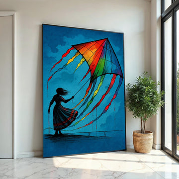 Vibrant Kite Girl, Colorful Kite Canvas, Art Wall Decoration, Silhouette Poster, Wall Art Canvas Design, Ready To Hang Decoration