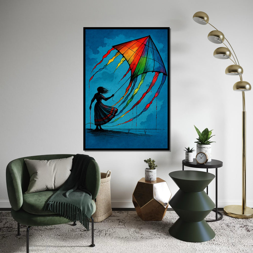 Vibrant Kite Girl, Colorful Kite Canvas, Art Wall Decoration, Silhouette Poster, Wall Art Canvas Design, Ready To Hang Decoration
