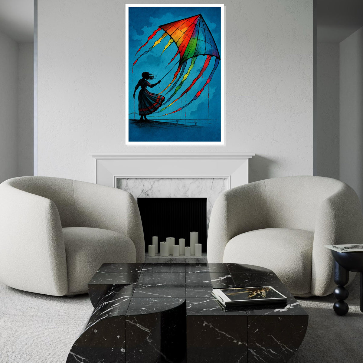 Vibrant Kite Girl, Colorful Kite Canvas, Art Wall Decoration, Silhouette Poster, Wall Art Canvas Design, Ready To Hang Decoration