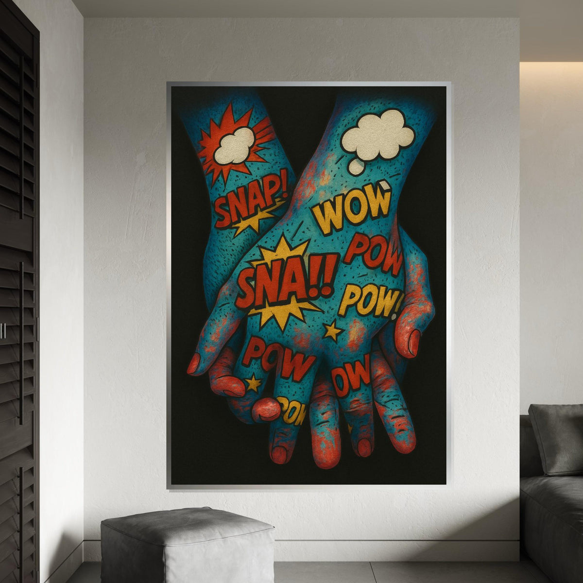 Pop Art Hands Canvas, Comic Style Print, Vibrant Pop Art Wall Decor, Expressionist Hand Art, Canvas Design, Ready To Hang Decoration