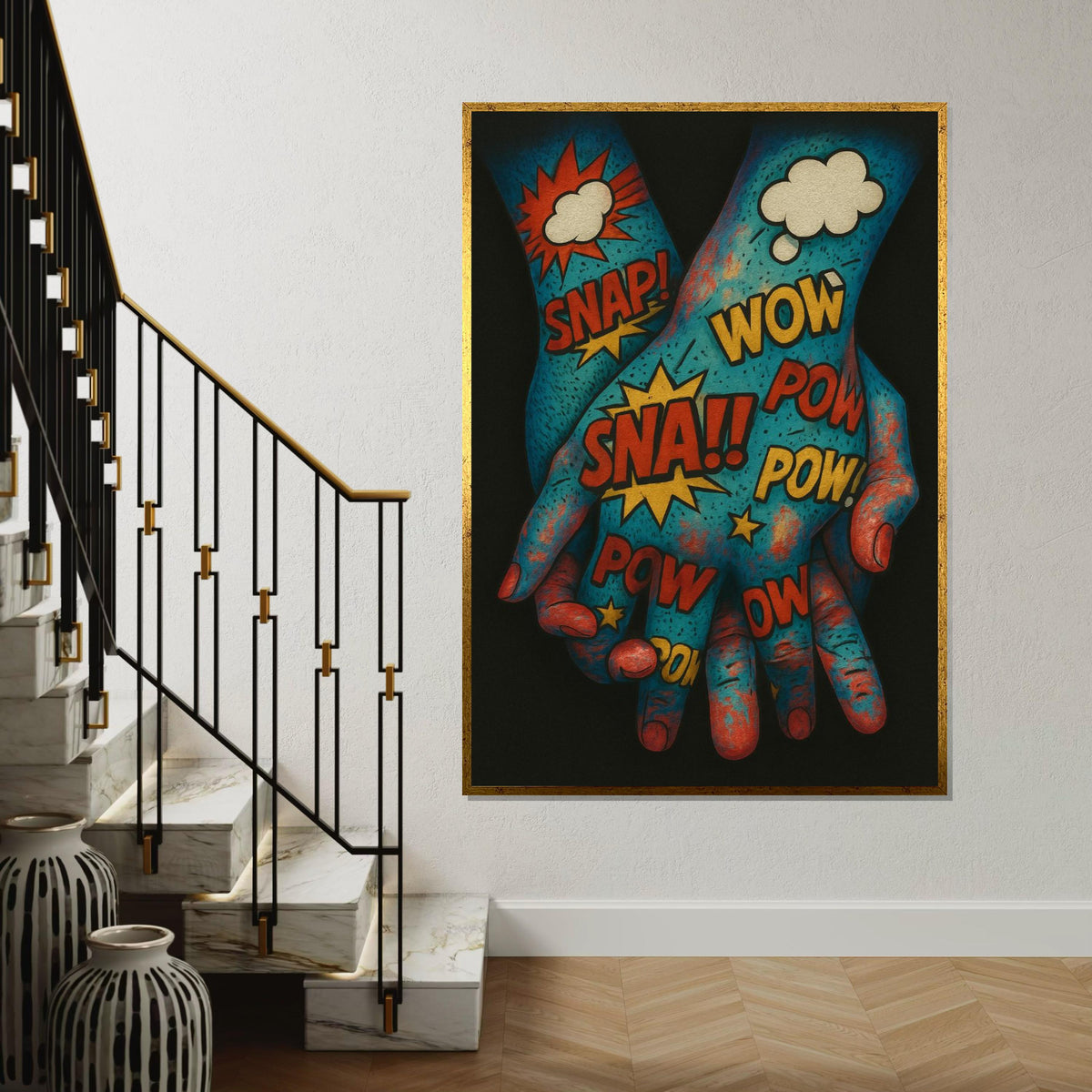 Pop Art Hands Canvas, Comic Style Print, Vibrant Pop Art Wall Decor, Expressionist Hand Art, Canvas Design, Ready To Hang Decoration