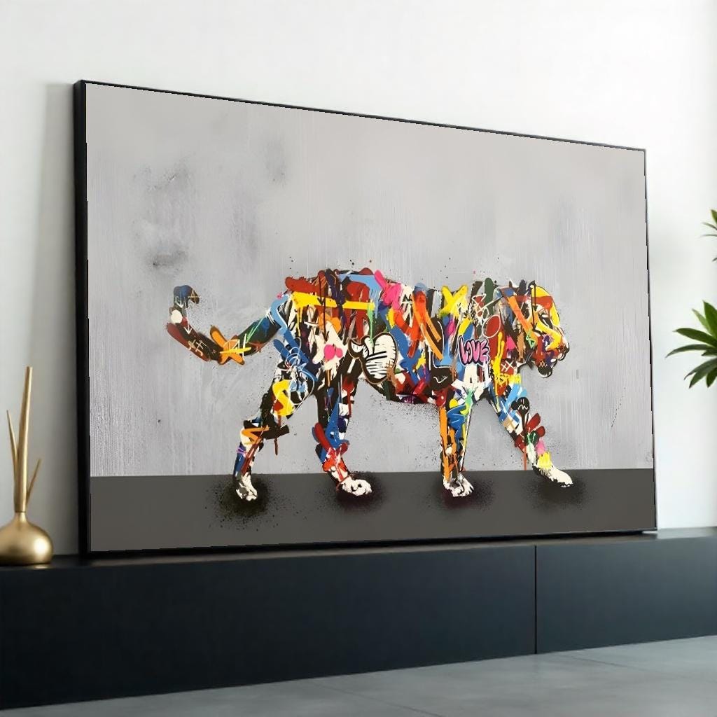 Graffiti Tiger Canvas, Colorful Tiger Wall Art, Multicolor Tiger Print, Urban Animal Poster, Wall Art Canvas Design, Ready To Hang Decor