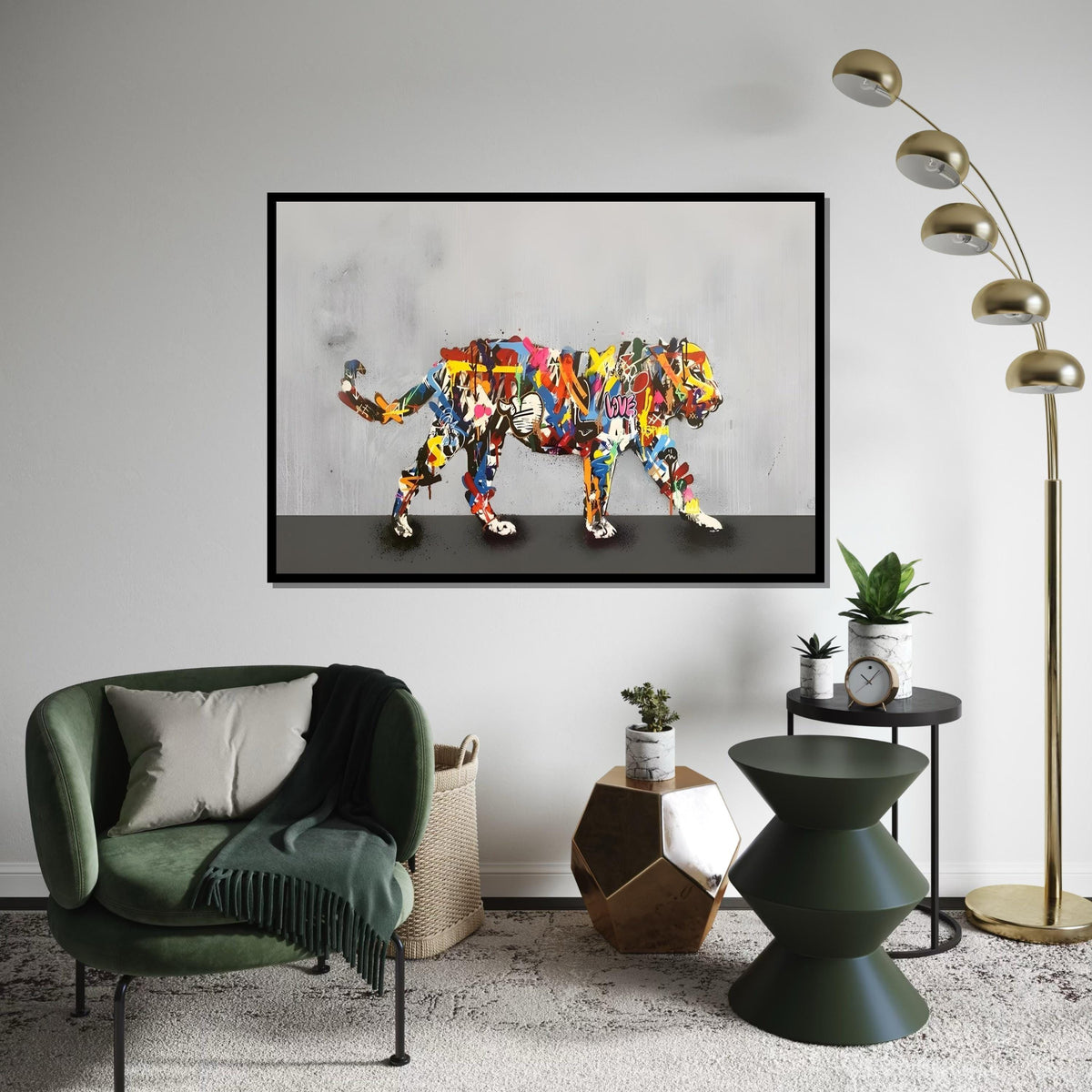Graffiti Tiger Canvas, Colorful Tiger Wall Art, Multicolor Tiger Print, Urban Animal Poster, Wall Art Canvas Design, Ready To Hang Decor