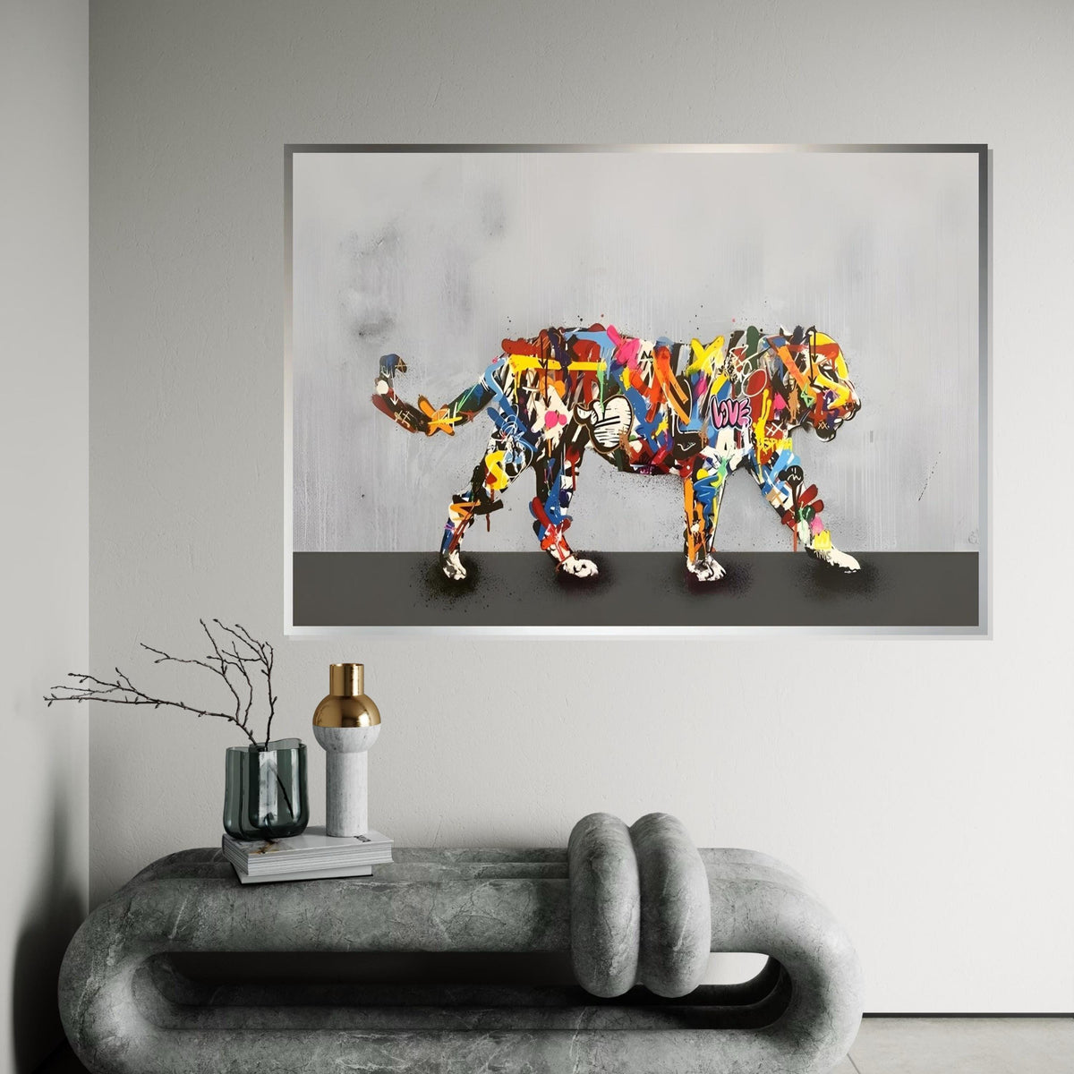 Graffiti Tiger Canvas, Colorful Tiger Wall Art, Multicolor Tiger Print, Urban Animal Poster, Wall Art Canvas Design, Ready To Hang Decor