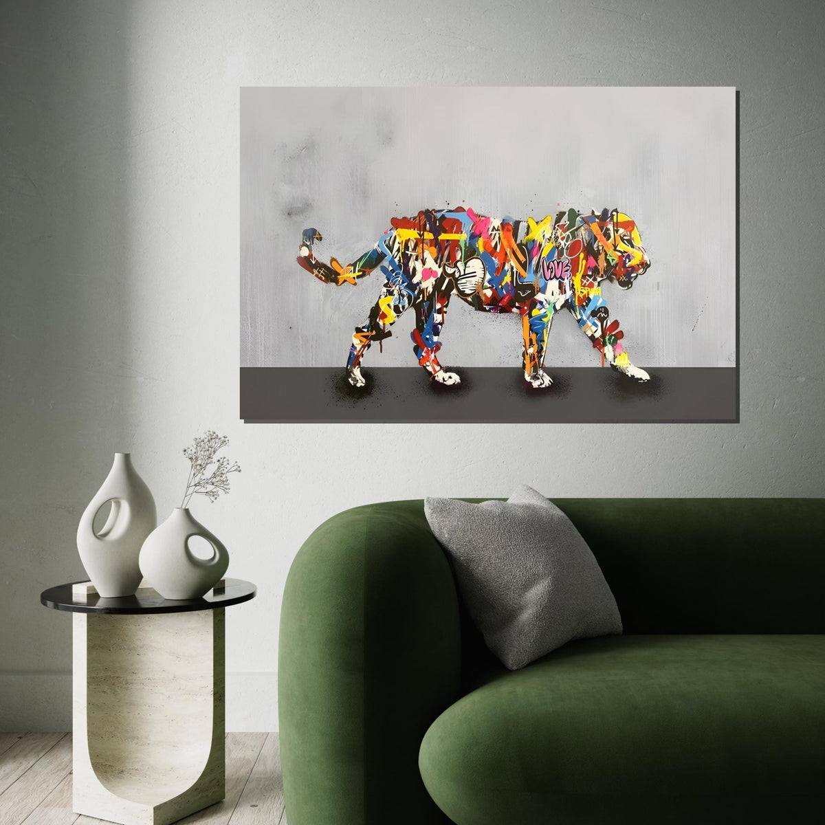 Graffiti Tiger Canvas, Colorful Tiger Wall Art, Multicolor Tiger Print, Urban Animal Poster, Wall Art Canvas Design, Ready To Hang Decor