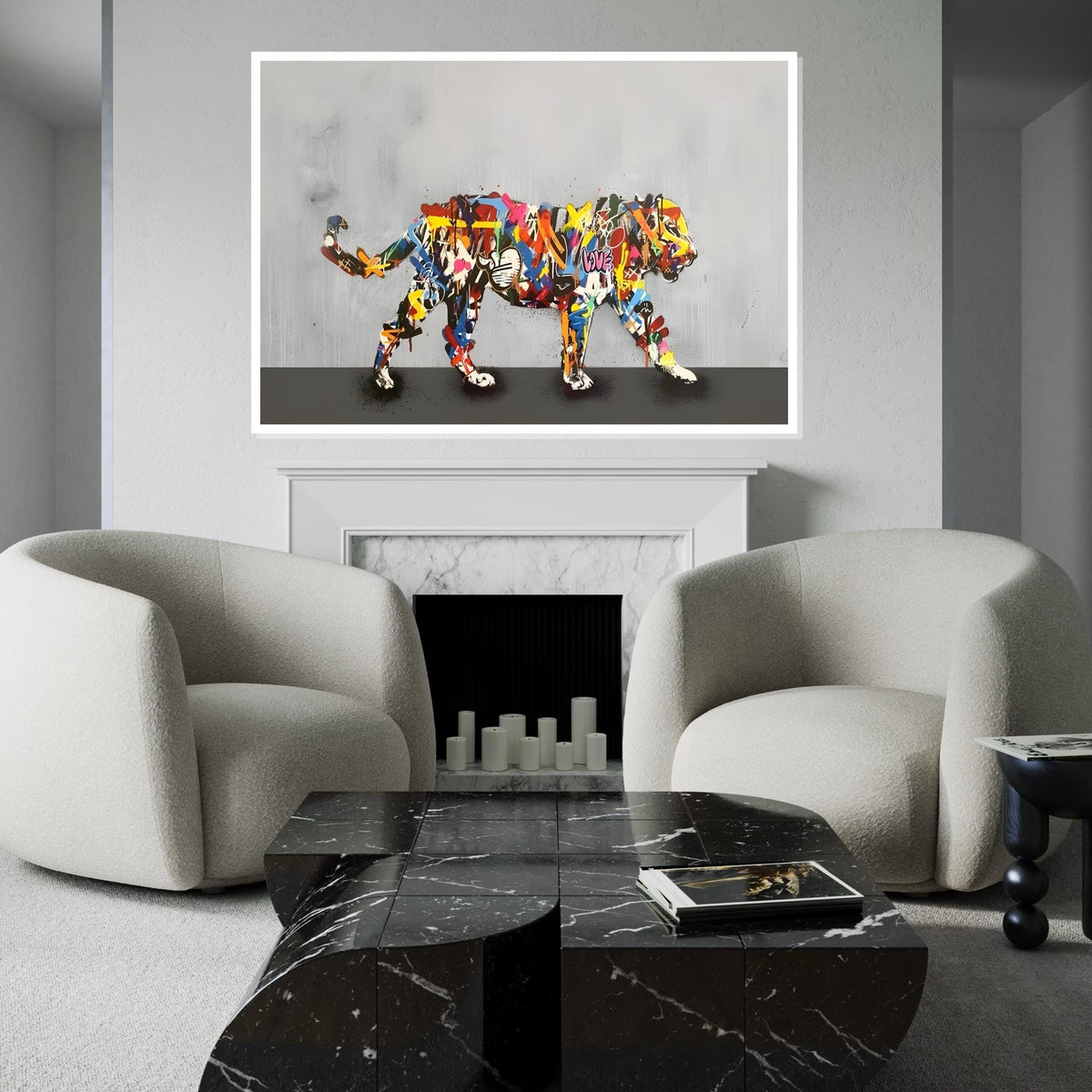 Graffiti Tiger Canvas, Colorful Tiger Wall Art, Multicolor Tiger Print, Urban Animal Poster, Wall Art Canvas Design, Ready To Hang Decor